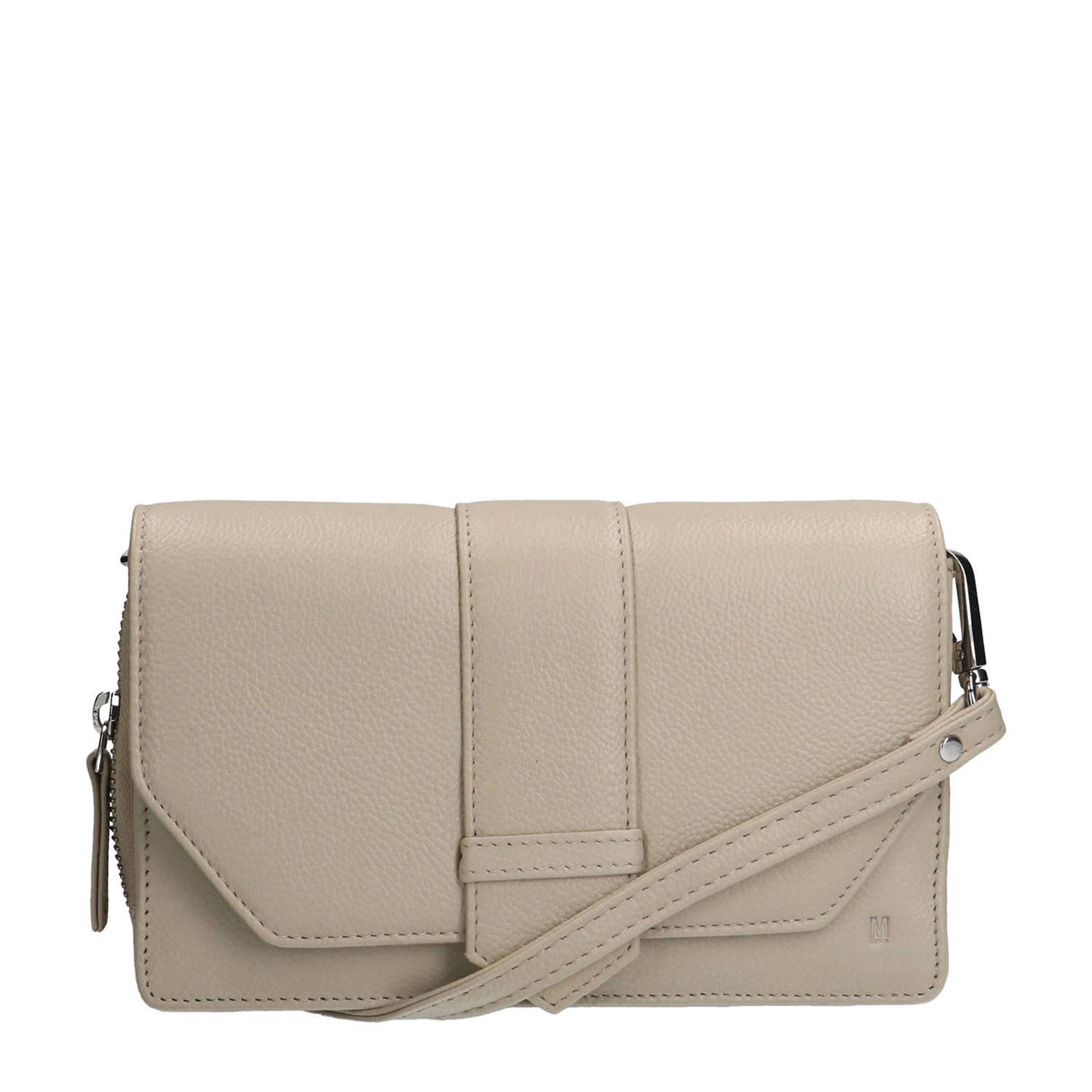 Manfield leren crossbody tas beige