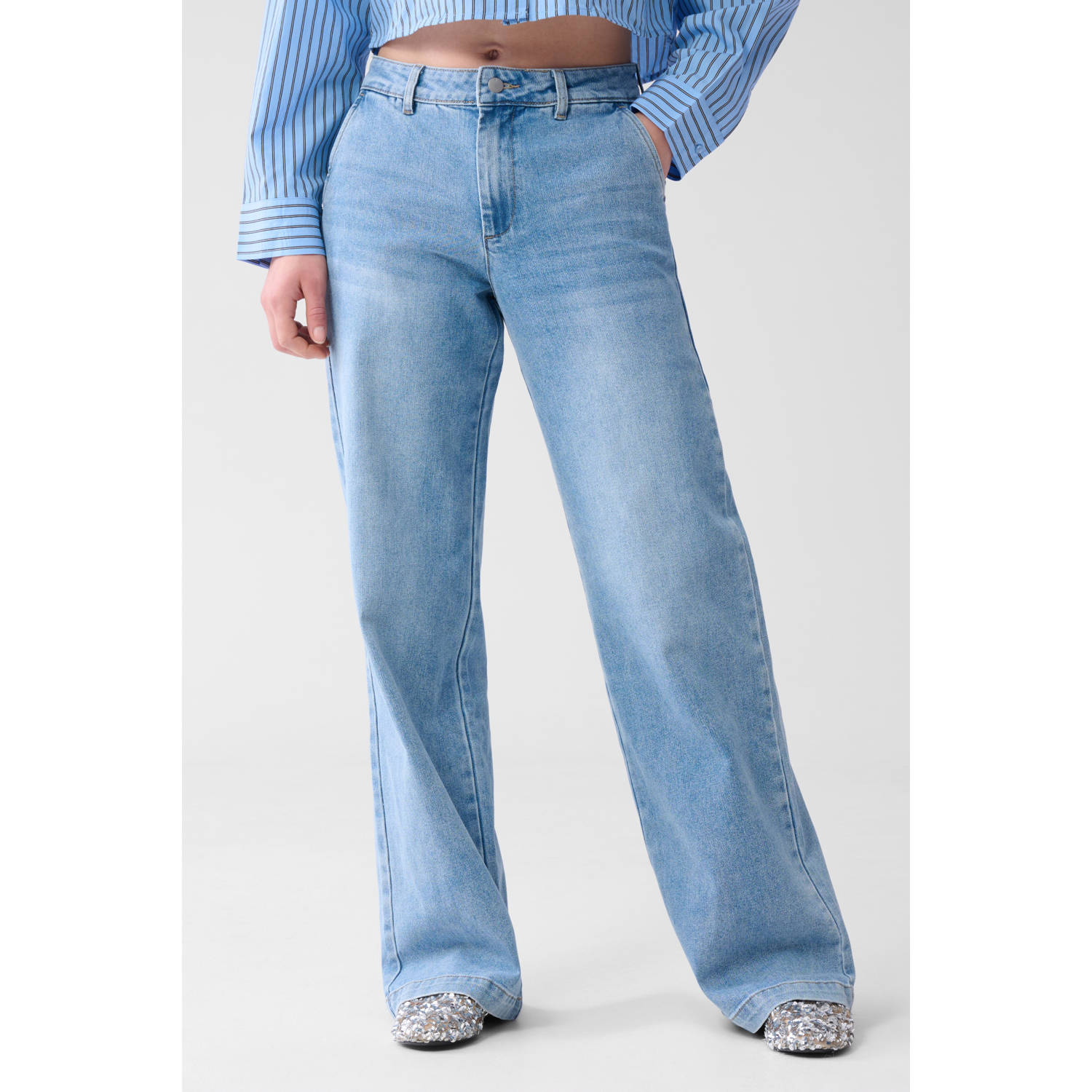 Shoeby high waist wide leg jeans light blue denim