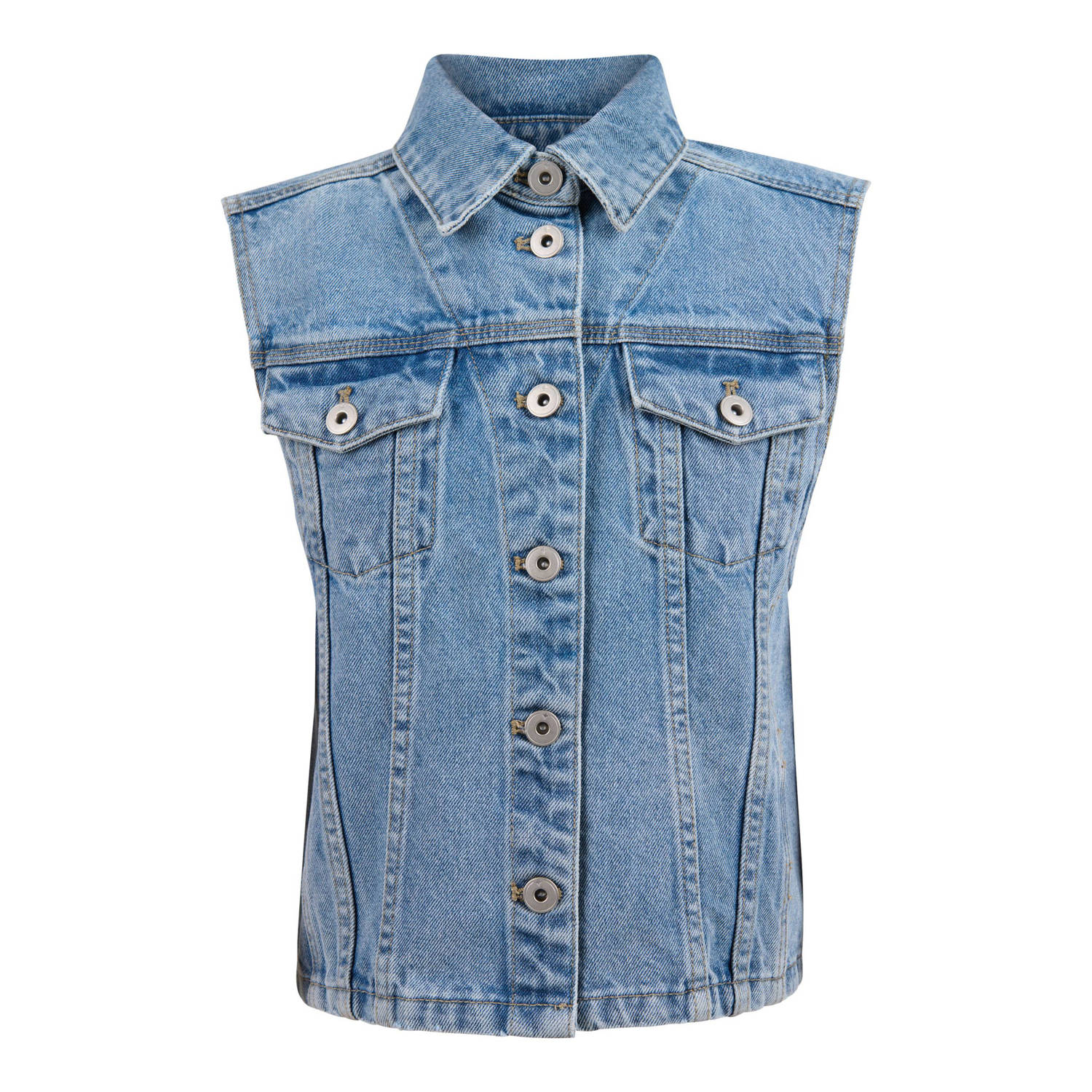 Shoeby gilet met backprint medium blue denim Blauw Backprint 134 140