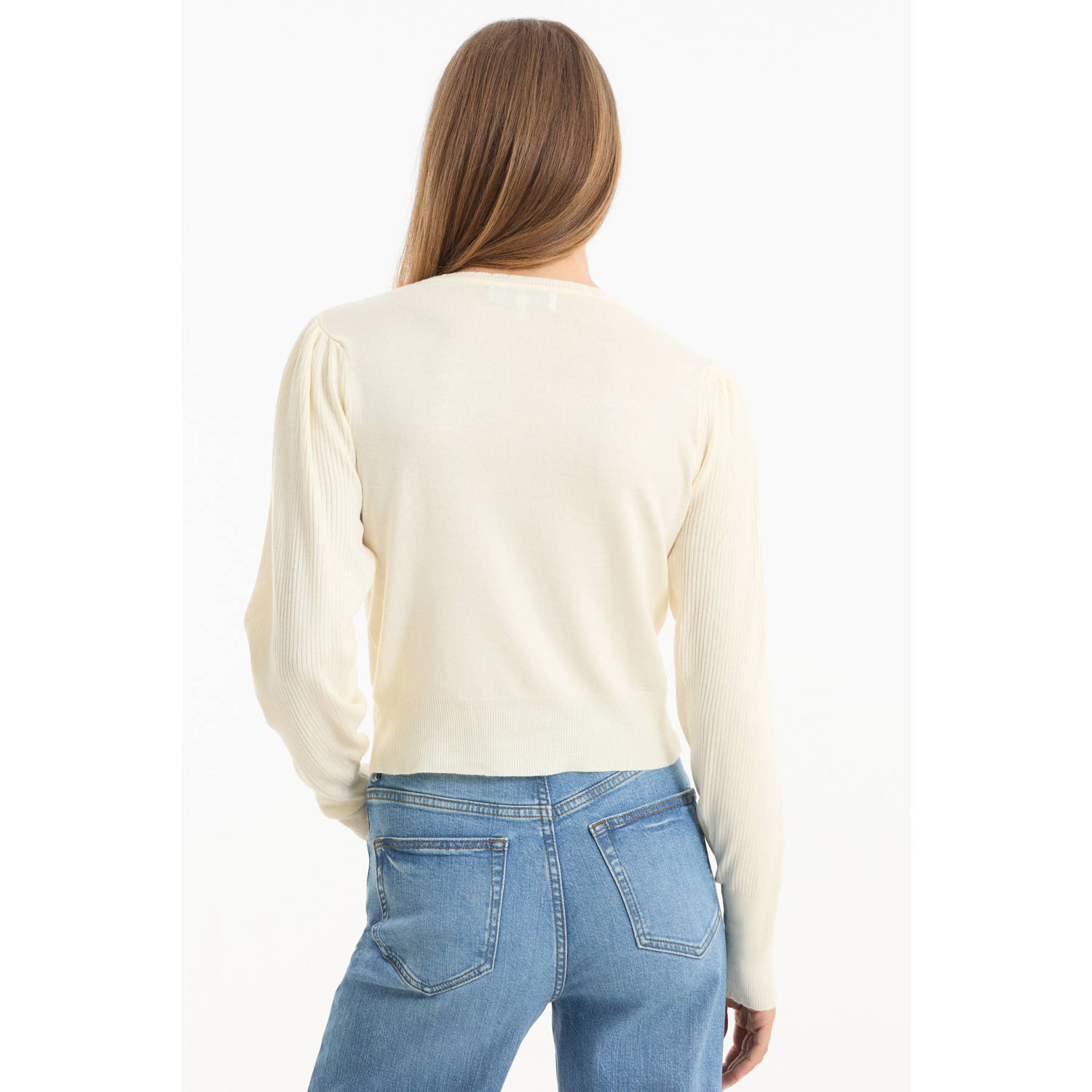 anytime trui met schulprand beige