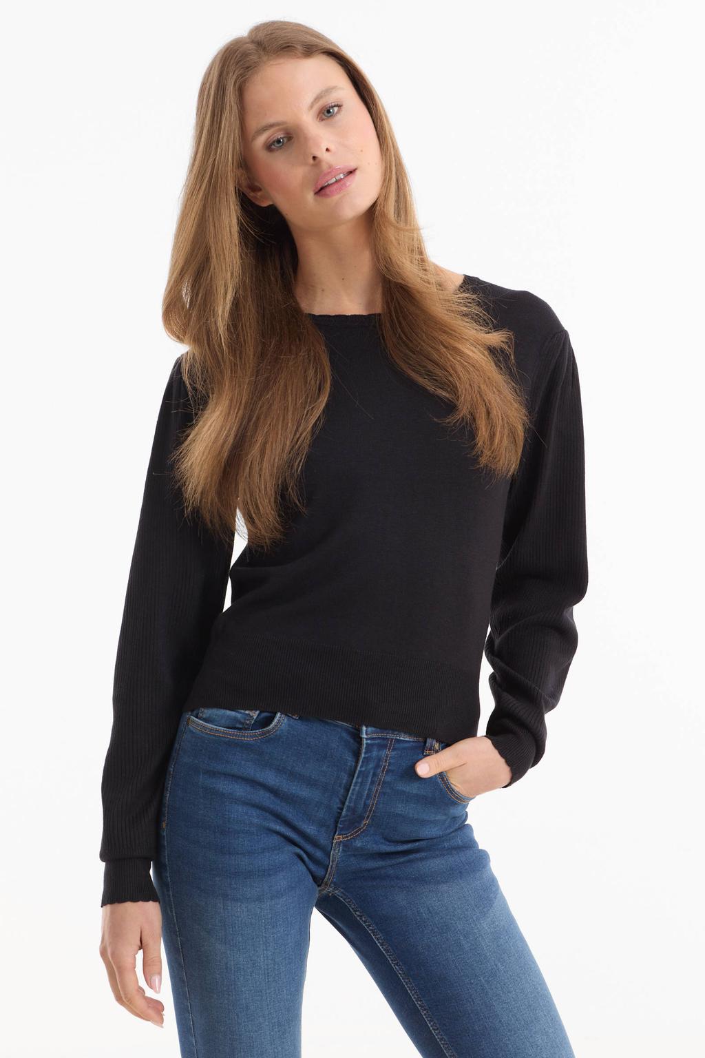 Zwarte dames Anytime trui van viscose met effen, lange mouwen en ronde hals