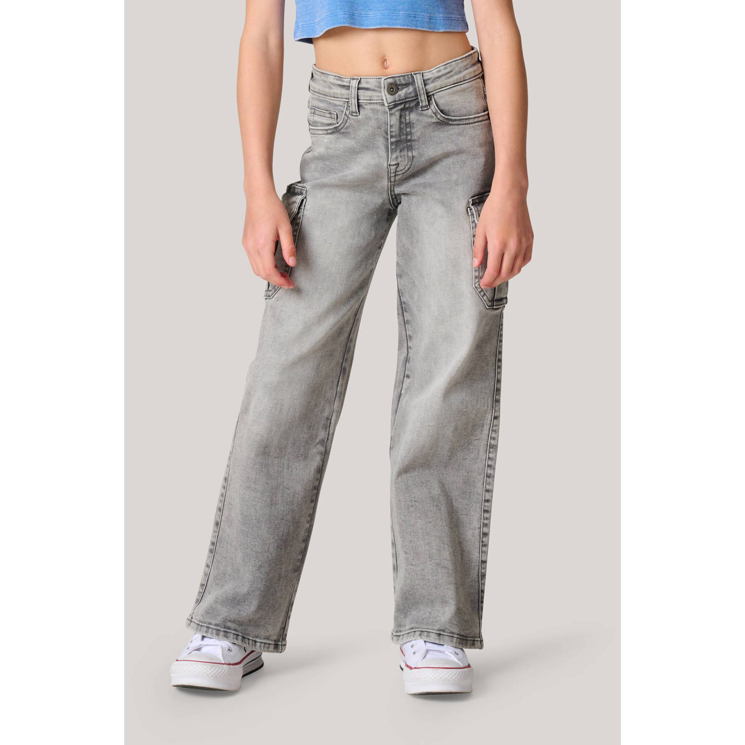 Shoeby straight fit jeans grijs Meisjes Denim Effen 134