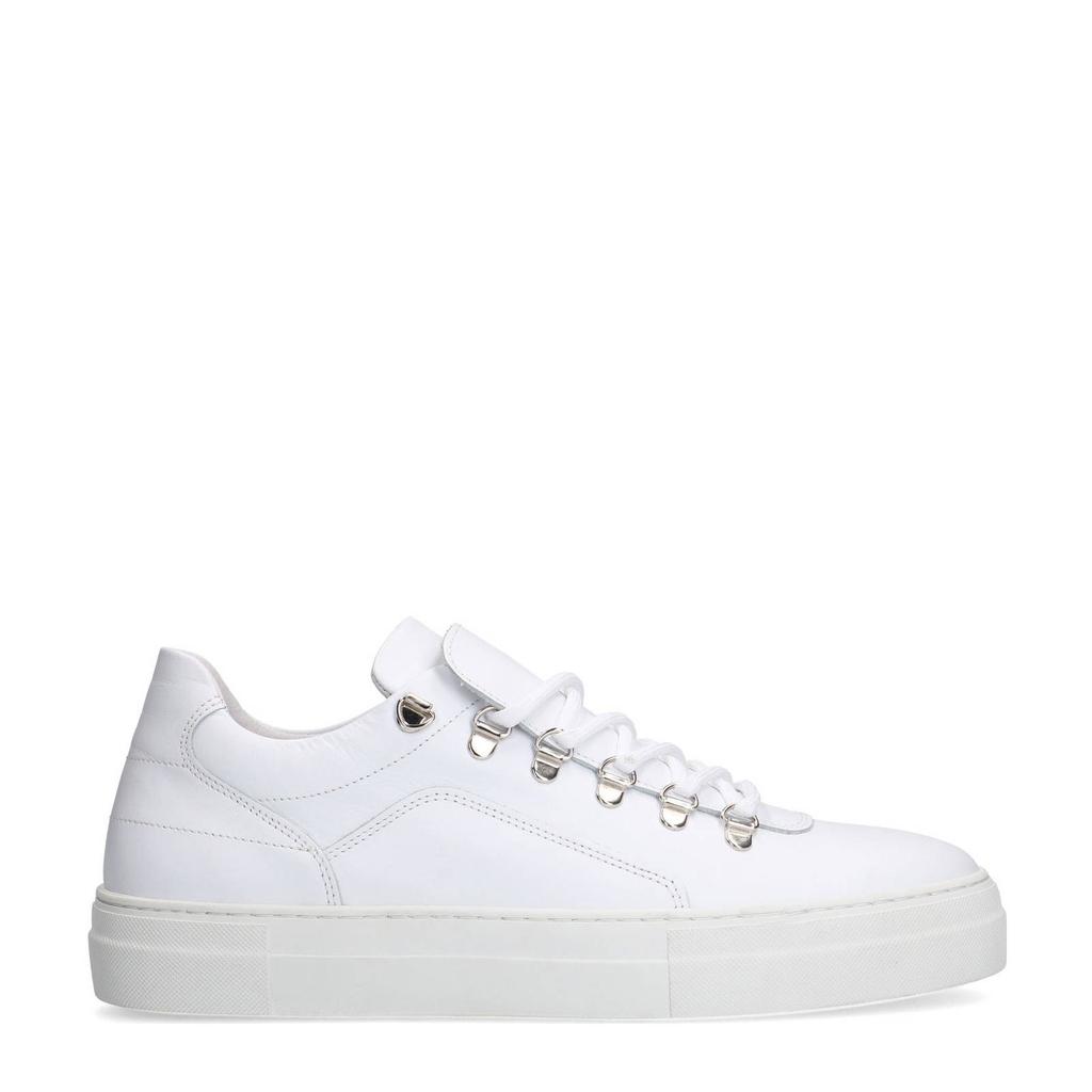 Witte heren Manfield leren sneakers met veters