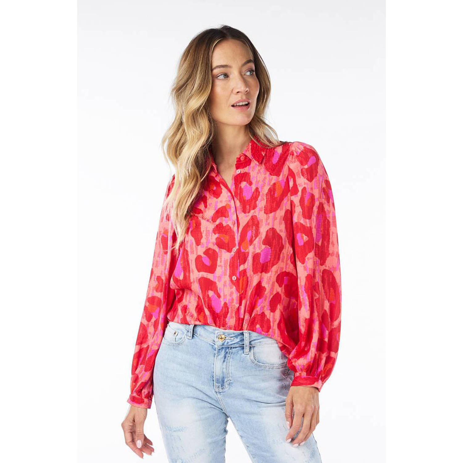 Esqualo blouse met all over print roze rood