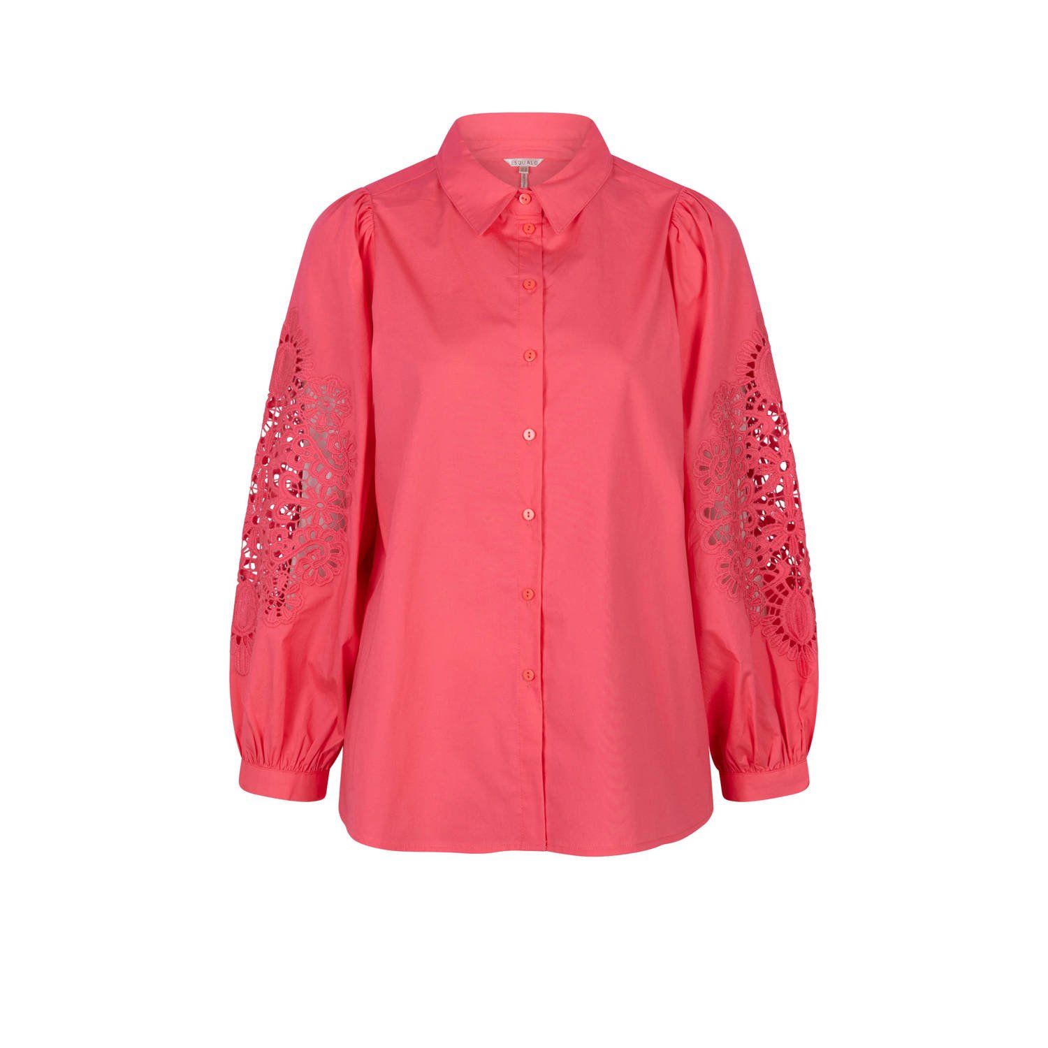 Esqualo Blouse met kanten mouwen in aardbei Pink Heren