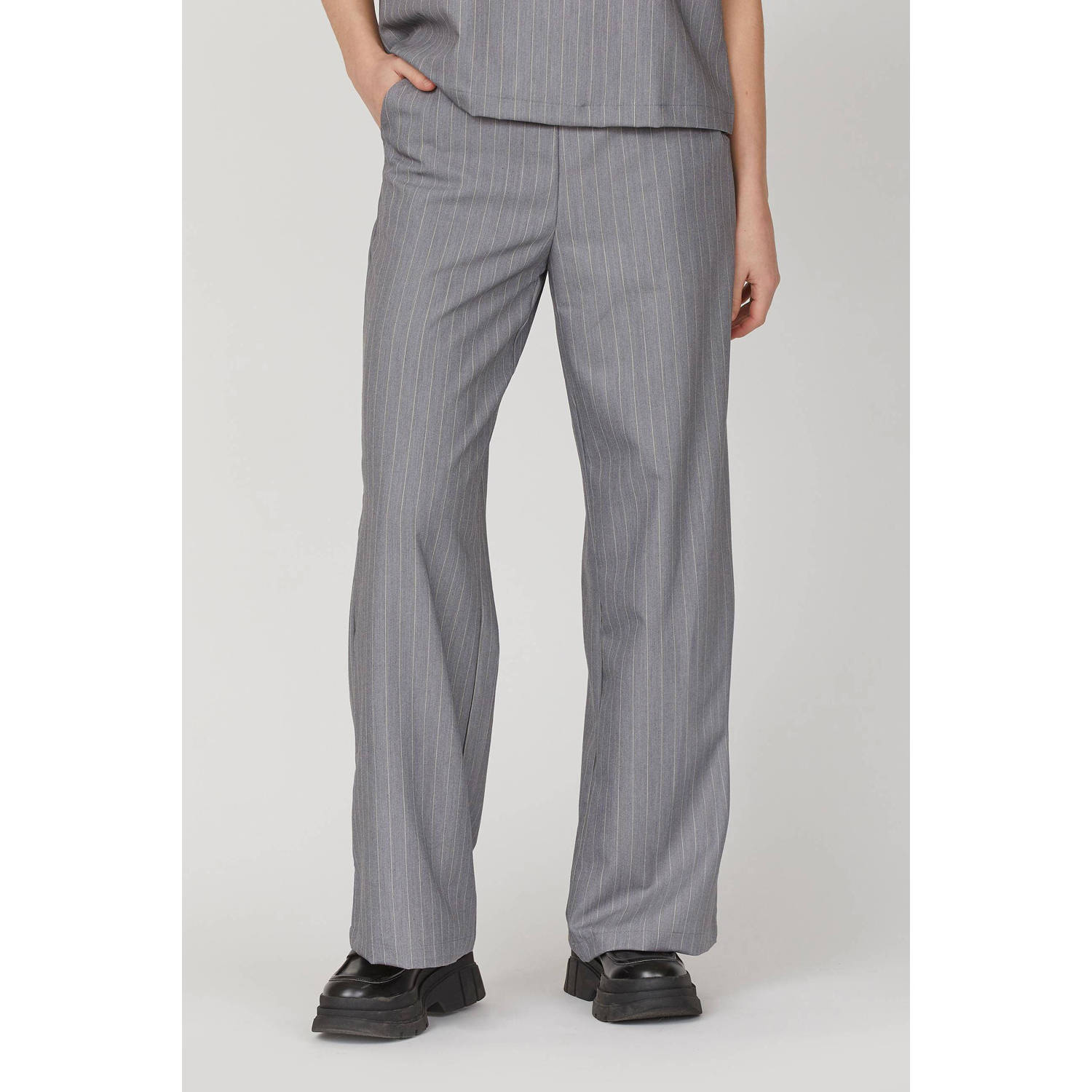 SisterS Point gestreepte wide leg pantalon VERINA grijs ecru