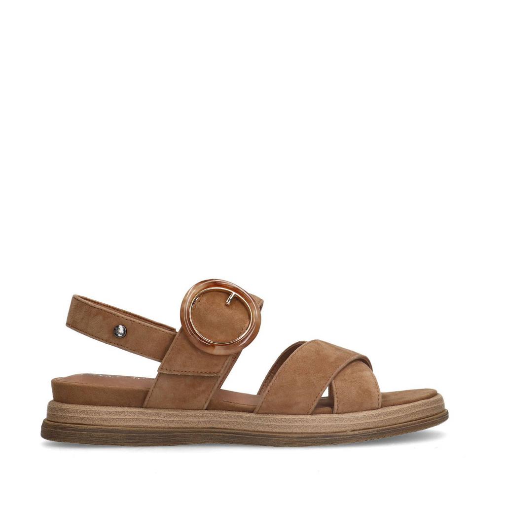 Beige dames No Stress suède sandalen met klittenband