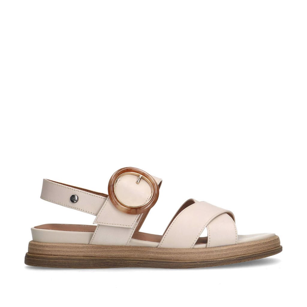 Witte dames No Stress leren sandalen met klittenband