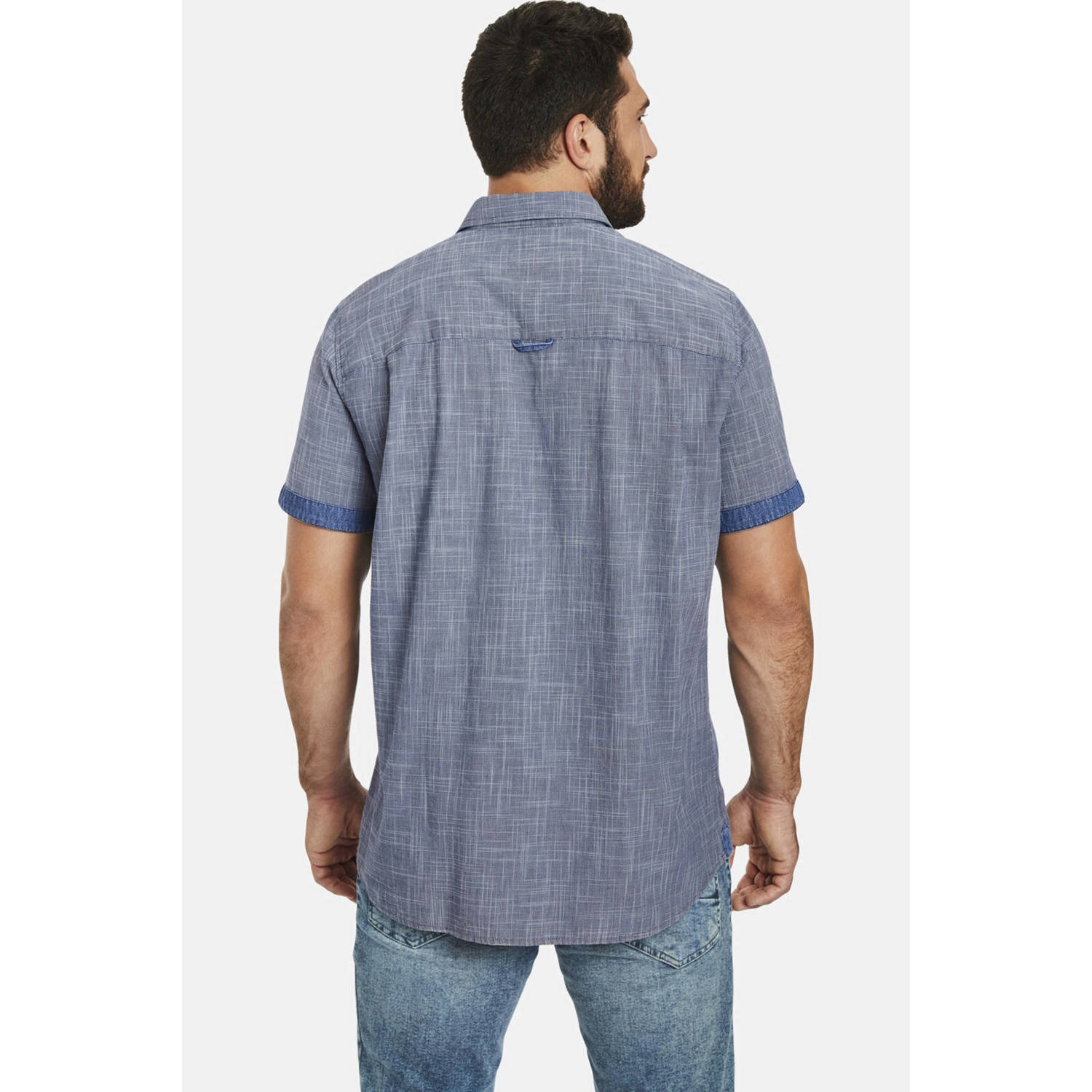 Jan Vanderstorm +FIT Collectie loose fit overhemd NATTFARI Plus Size met logo donkerblauw