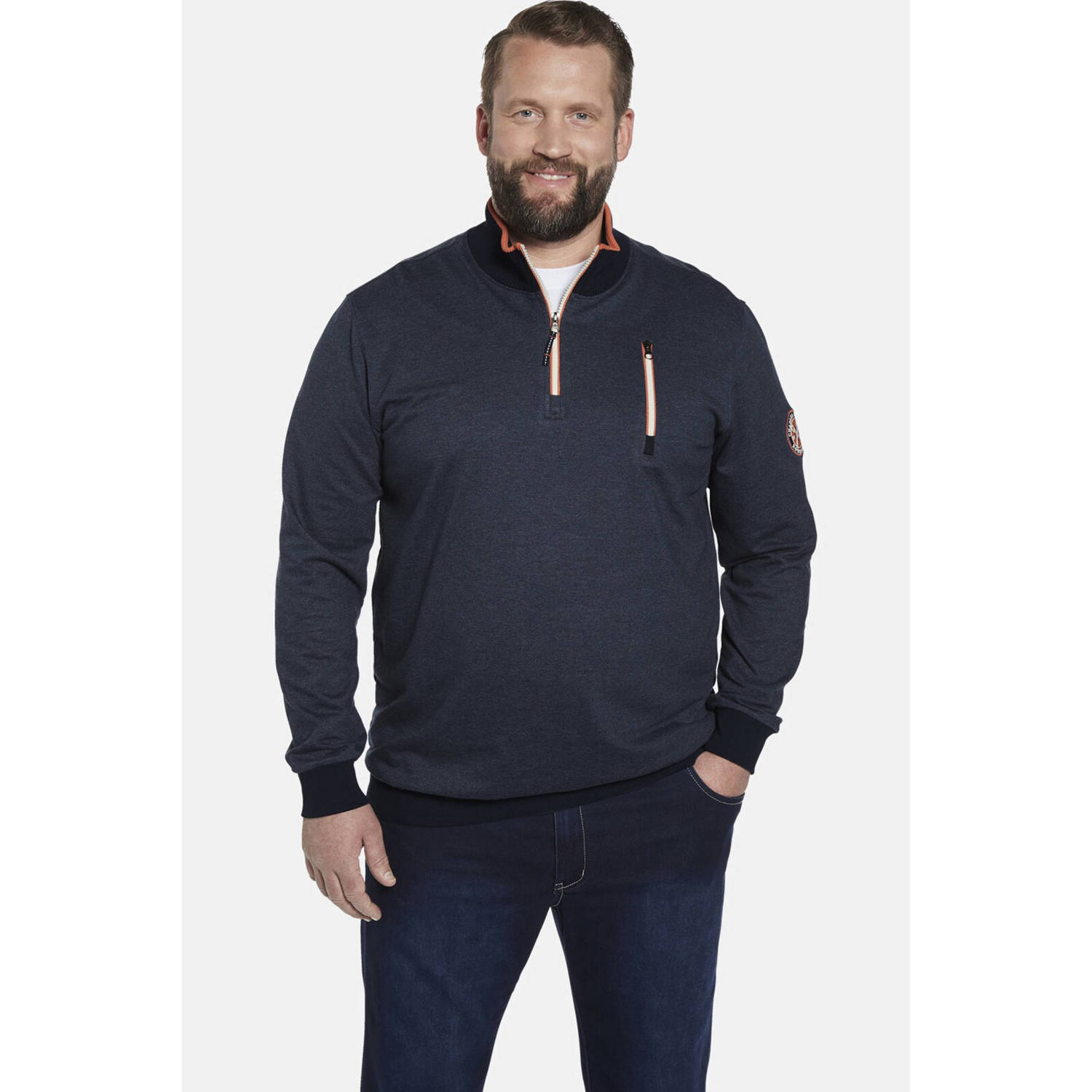 Charles Colby +FIT Collectie gemêleerde sweater EARL PADRIC Plus Size donkerblauw