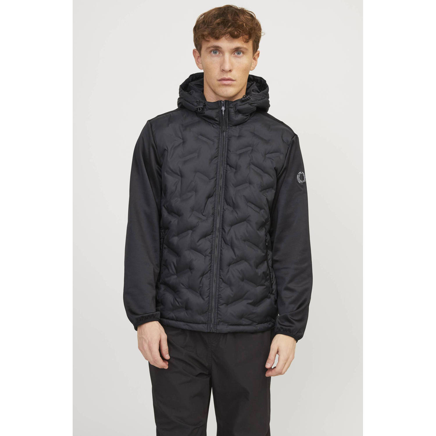 JACK & JONES CORE gewatteerde jas JCOHEAT HYBRID met logo zwart