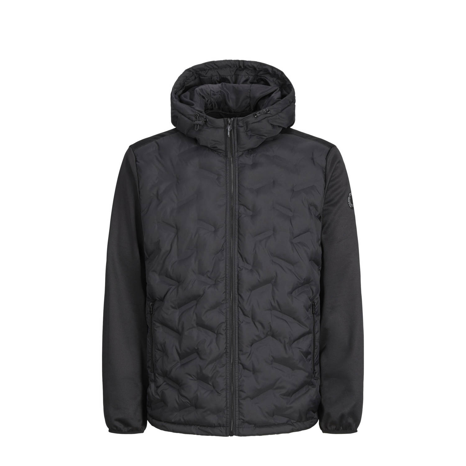 JACK & JONES CORE gewatteerde jas JCOHEAT HYBRID met logo zwart