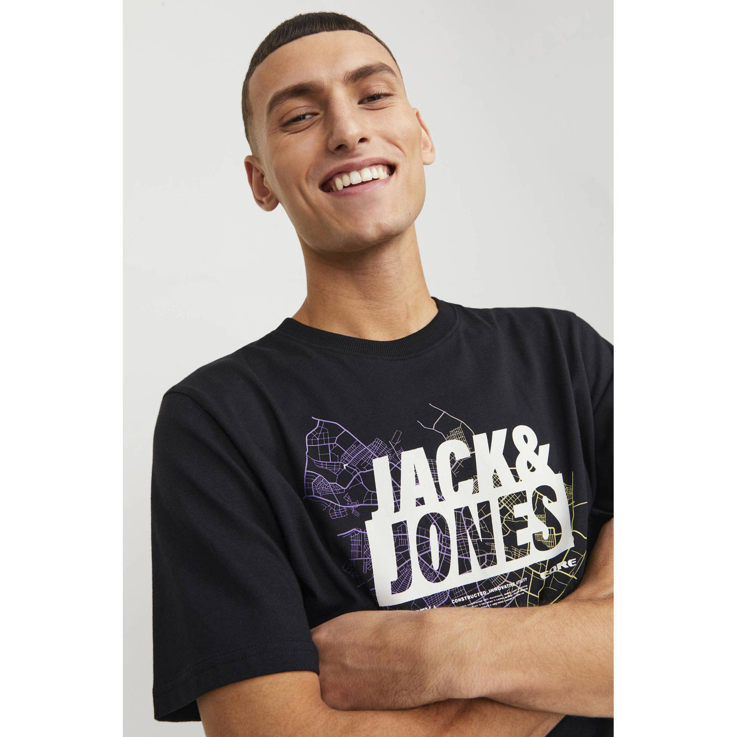 JACK & JONES CORE regular fit T-shirt JCOMAP met printopdruk zwart