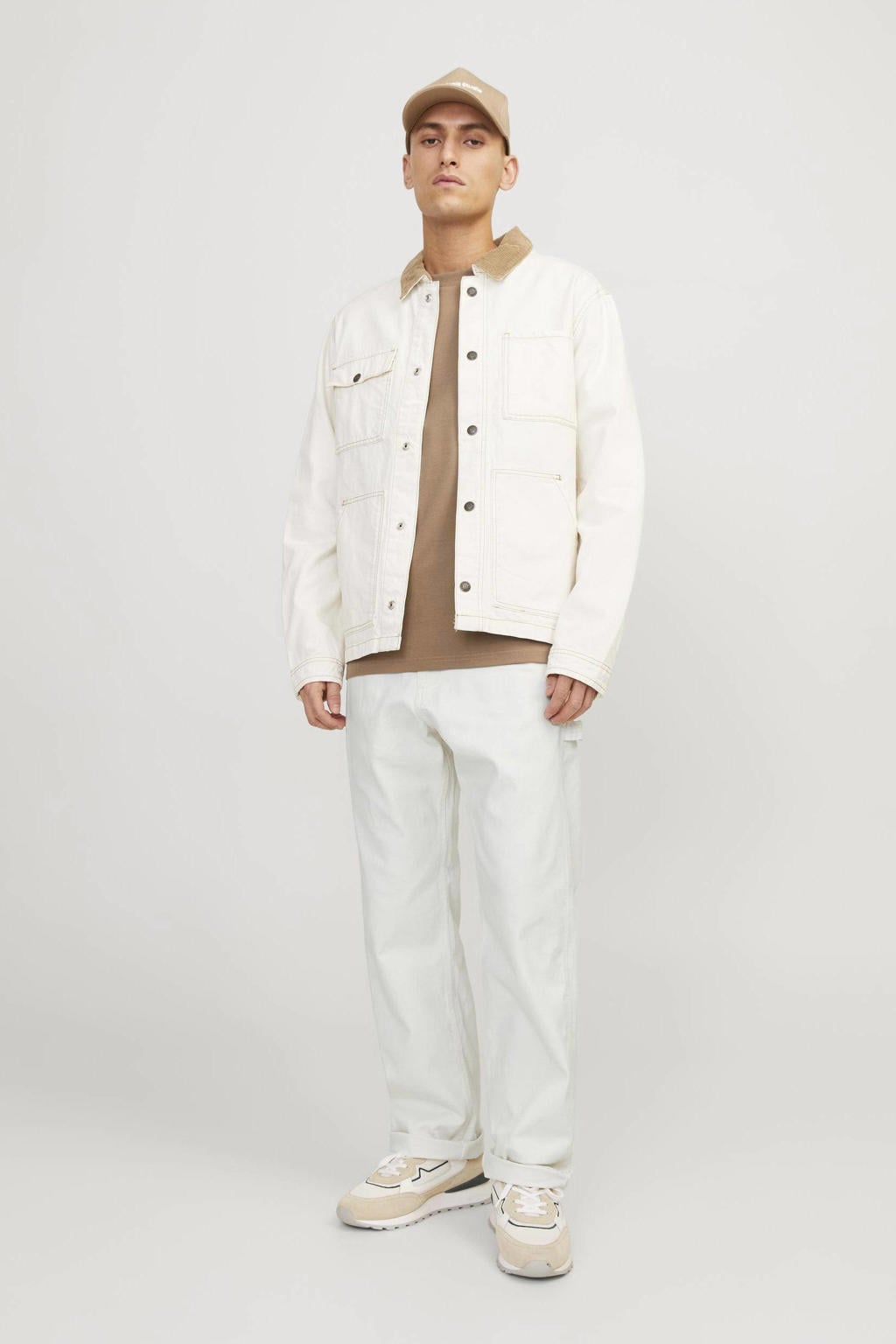 JACK & JONES PANTS STUDIO loose fit gebreide cargobroek - wit