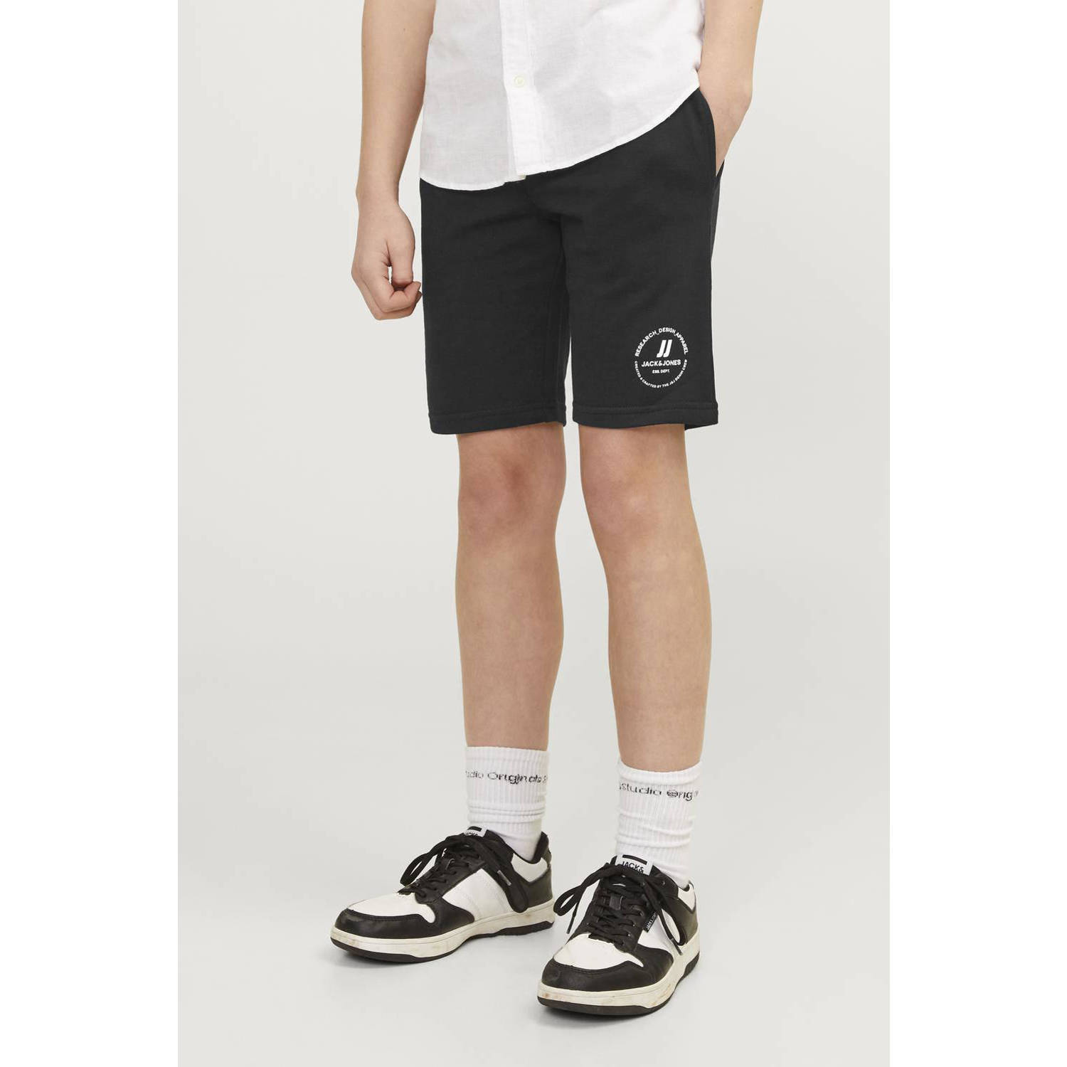 JACK & JONES JUNIOR sweatshort JPSTSWIFT met printopdruk zwart