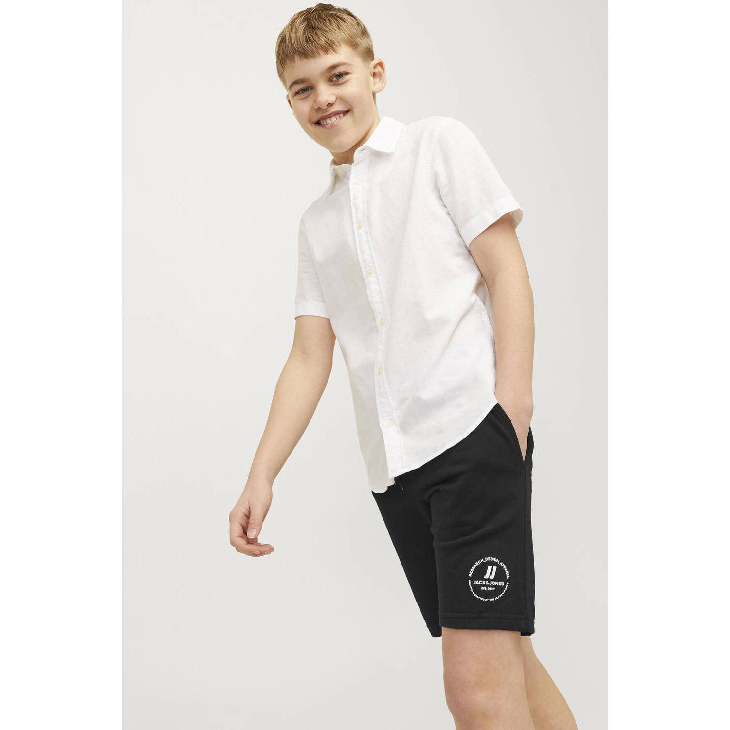 JACK & JONES JUNIOR sweatshort JPSTSWIFT met printopdruk zwart