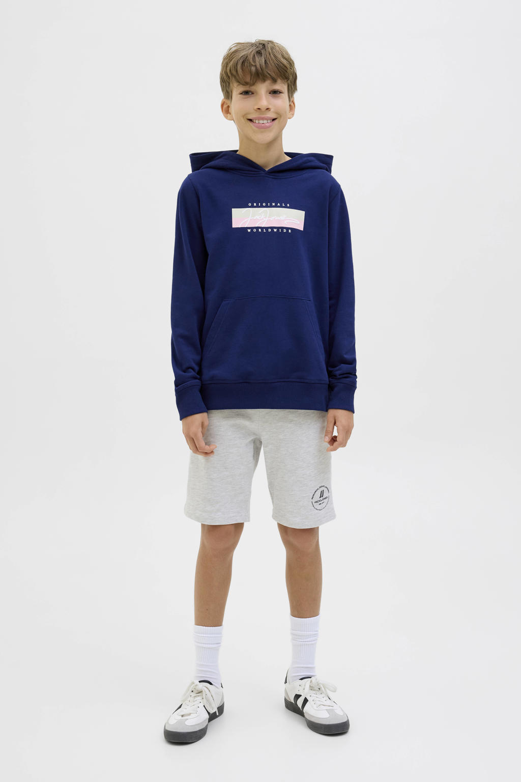 JACK & JONES JUNIOR sweatshort JPSTSWIFT met printopdruk wit melange