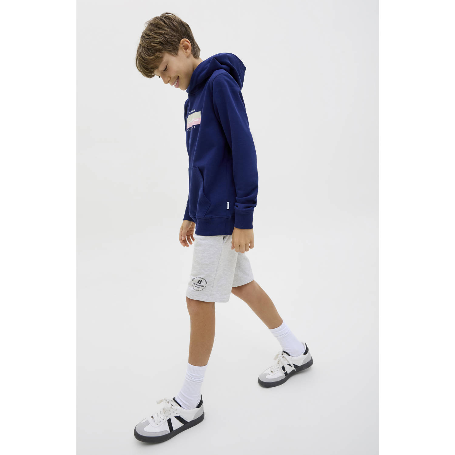 JACK & JONES JUNIOR sweatshort JPSTSWIFT met printopdruk wit melange