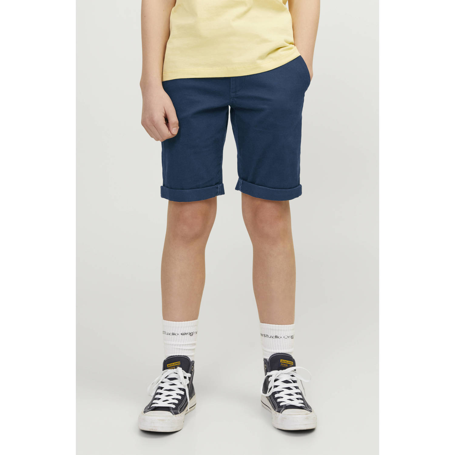 Jack & jones JUNIOR chino short JPSTDAVID JJCHINO navy blazer Korte broek Blauw Jongens Stretchkatoen 128