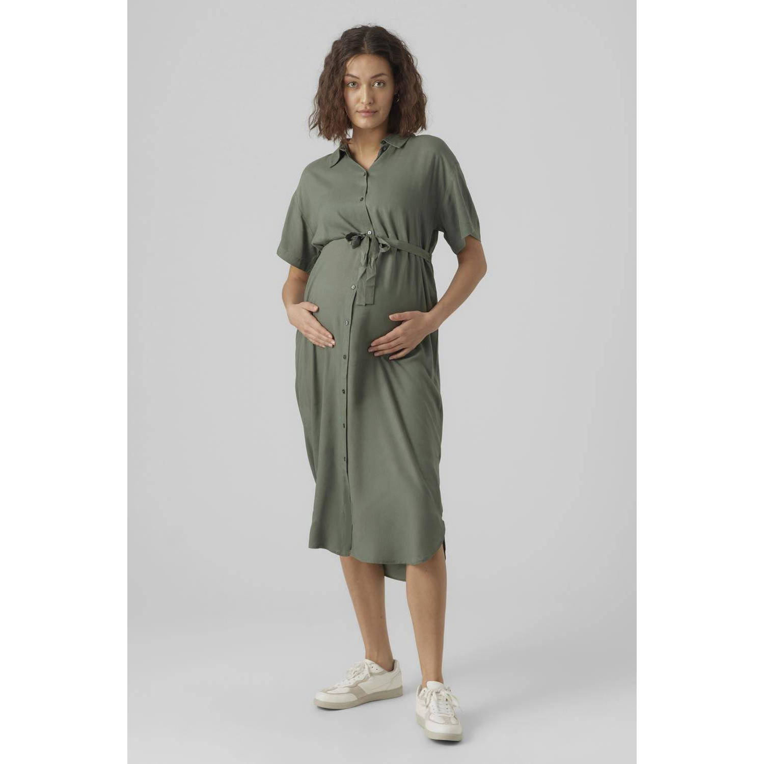 VERO MODA MATERNITY zwangerschapsjurk VMMBUMPY groen Dames Viscose Klassieke kraag XXL