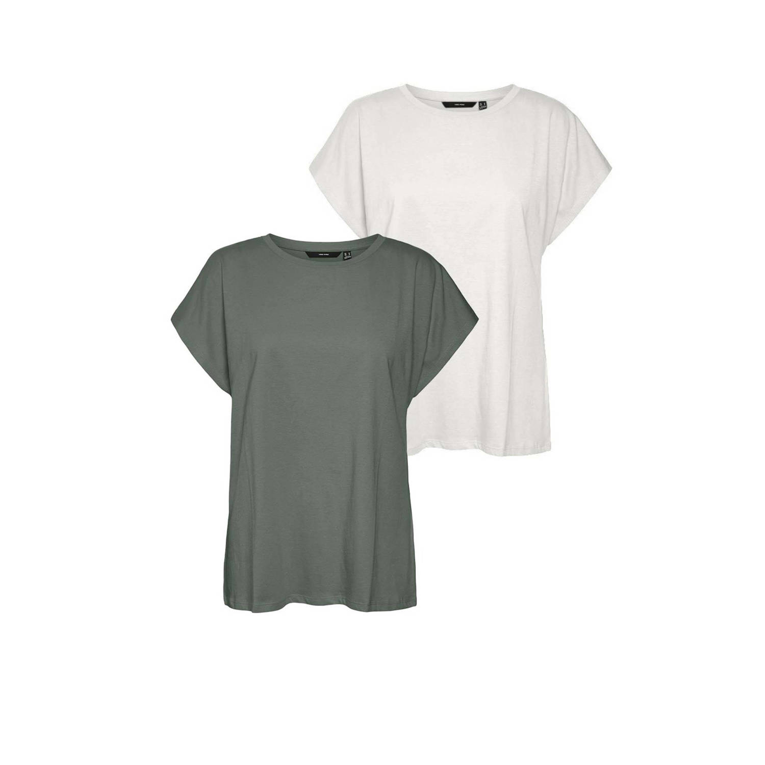 VERO MODA MATERNITY T-shirt set van 2 groen offwhite Dames Katoen Ronde hals XXL