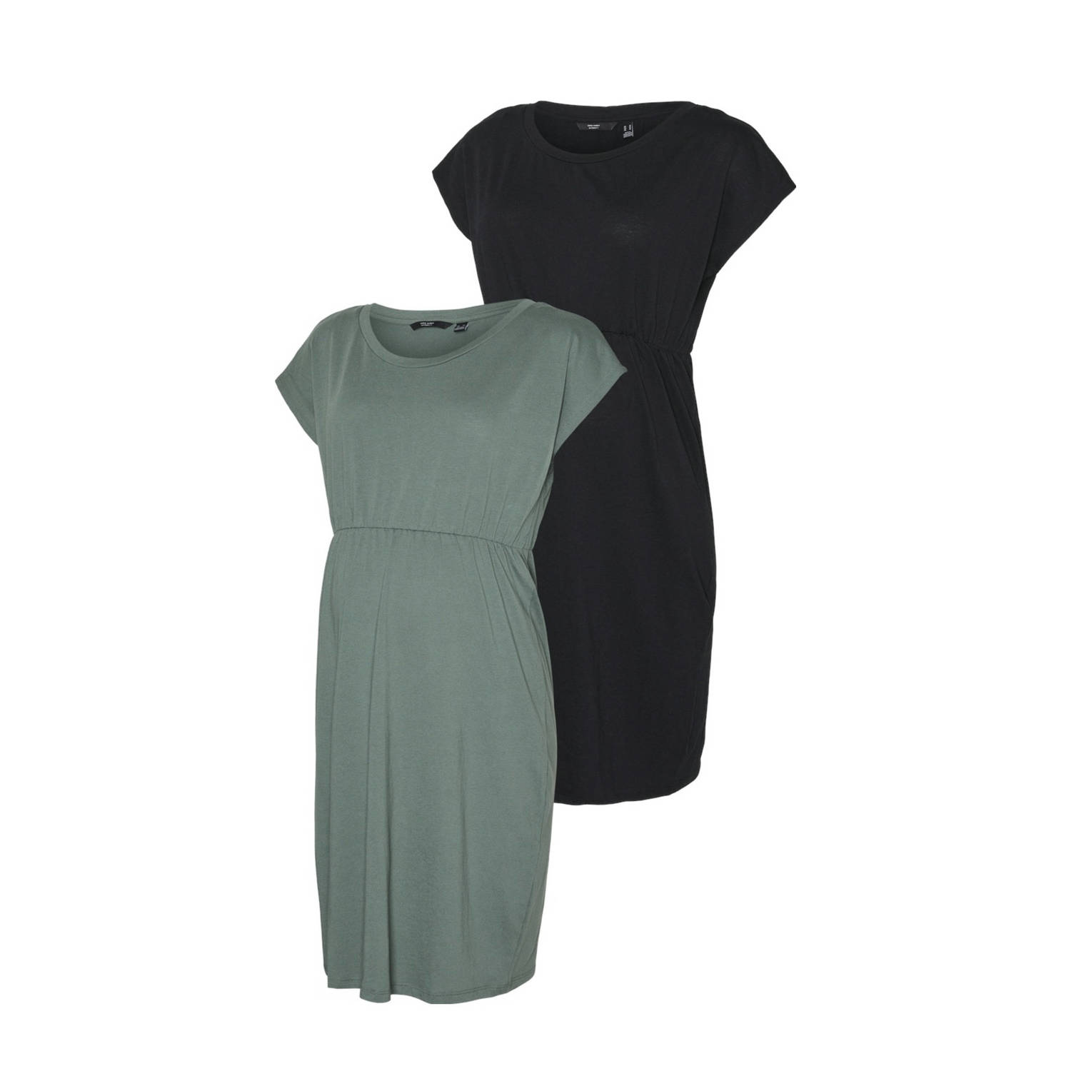 VERO MODA MATERNITY zwangerschapsjurk set van 2 groen zwart Dames Katoen Ronde hals XXL