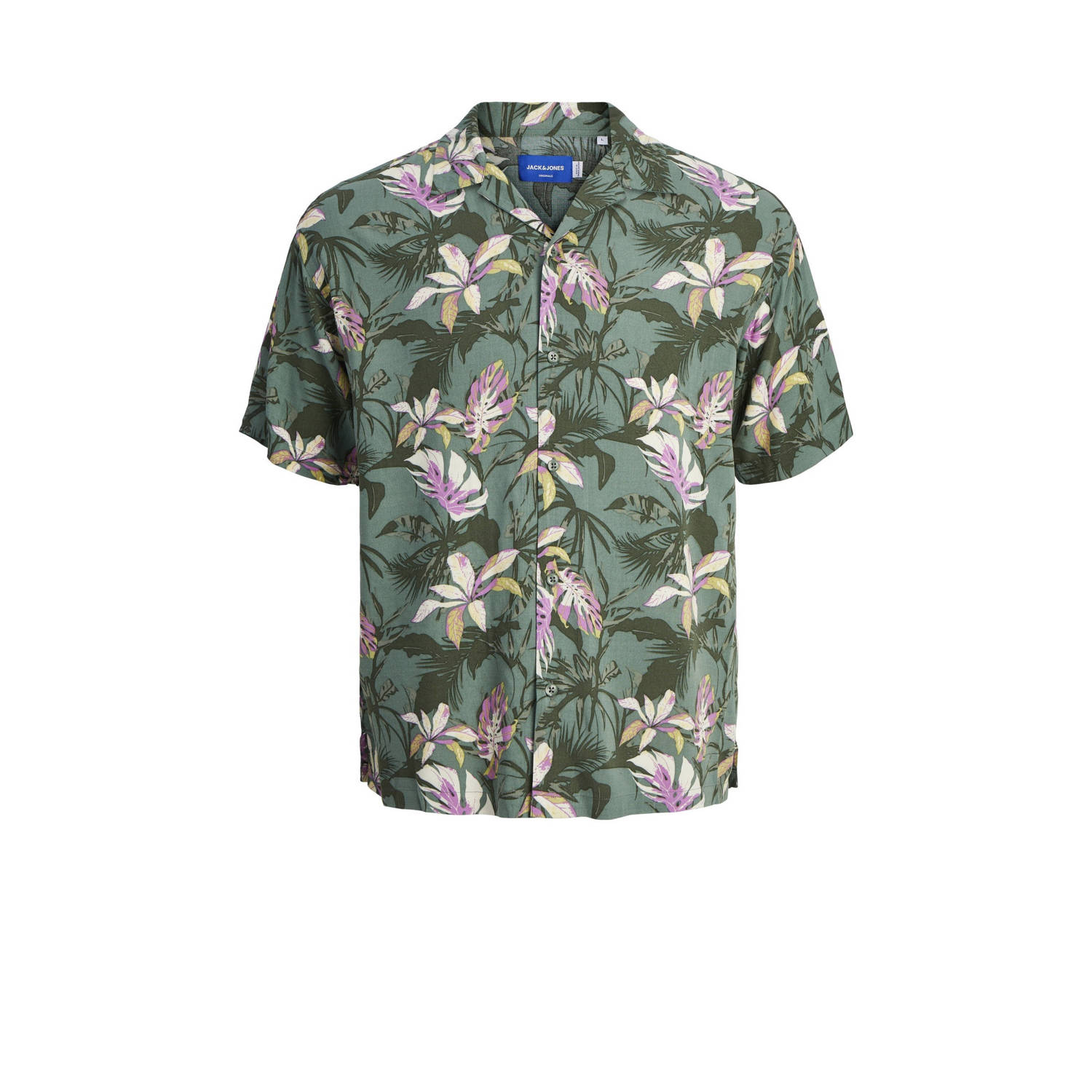 Jack & jones JUNIOR overhemd JORLUKE TAMPA met all over print groen beige roze Jongens Viscose Klassieke kraag 128