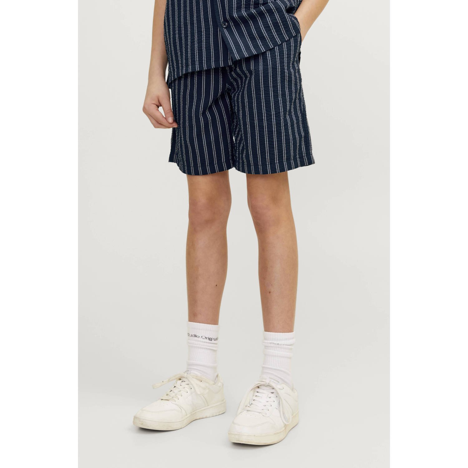 Jack & jones JUNIOR gestreepte casual short JPSTJAIDEN JJPALMA donkerblauw wit Korte broek Jongens Polyester 128