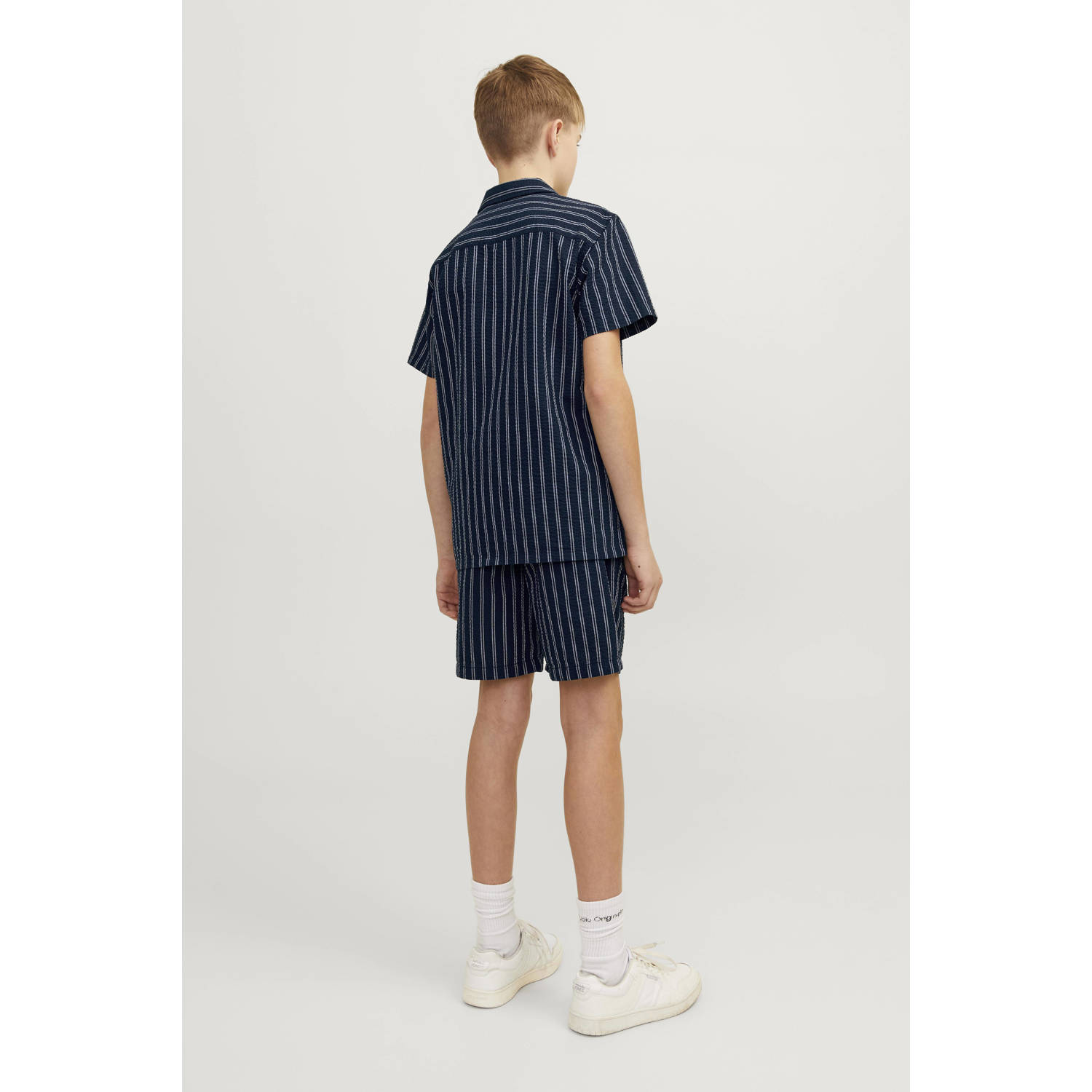 JACK & JONES JUNIOR gestreepte casual short JPSTJAIDEN JJPALMA donkerblauw wit