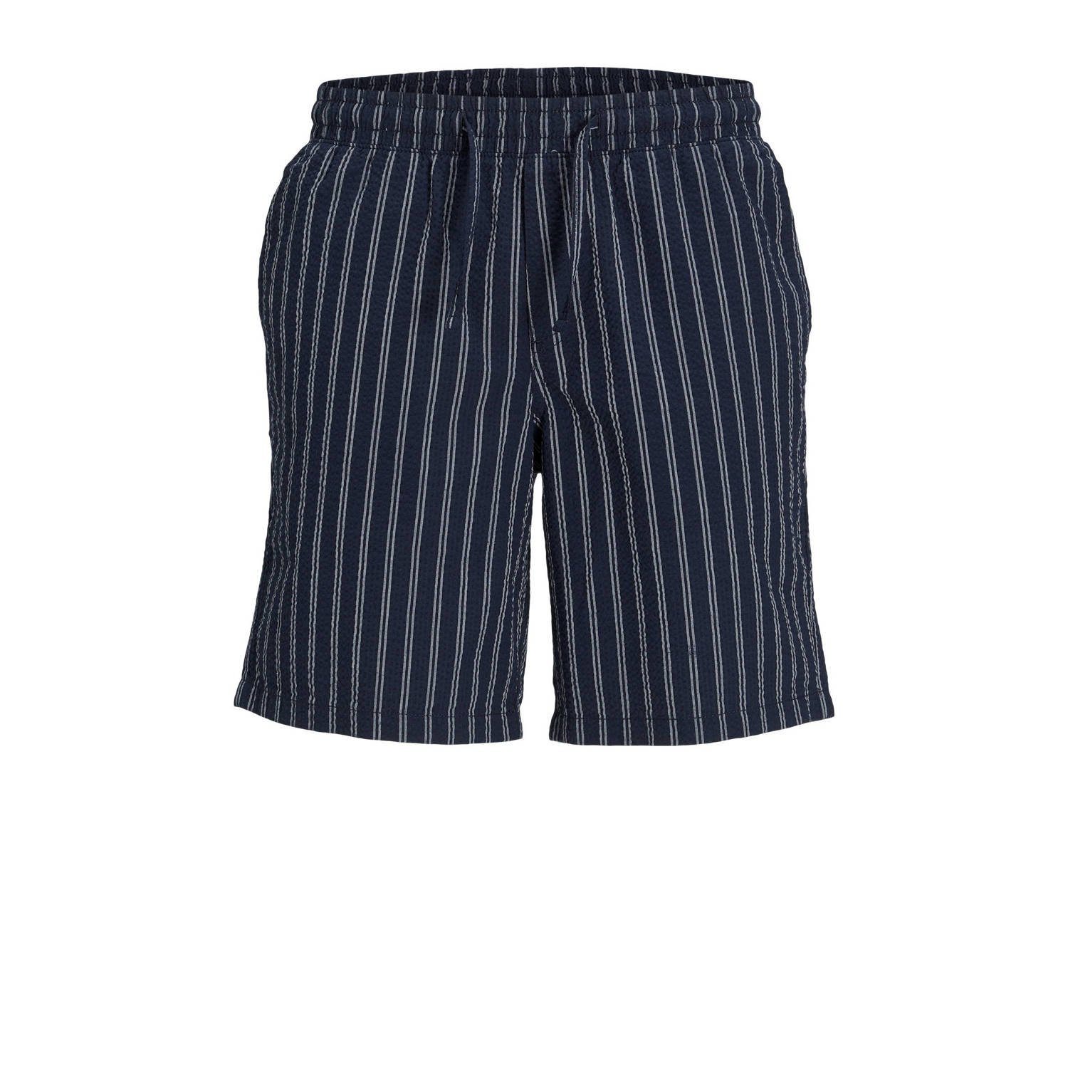 JACK & JONES JUNIOR gestreepte casual short JPSTJAIDEN JJPALMA donkerblauw wit