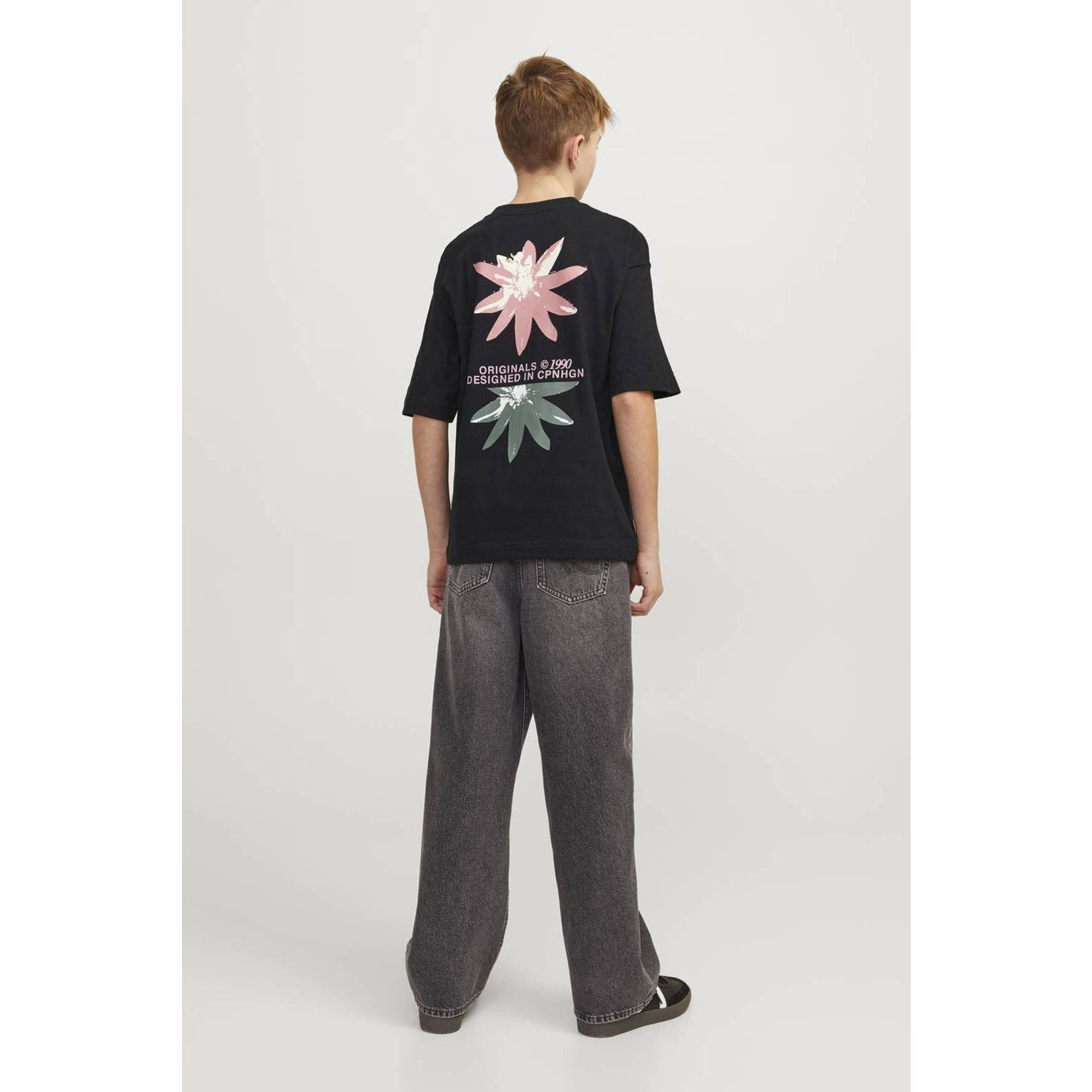JACK & JONES JUNIOR T-shirt JORTAMPA met backprint zwart