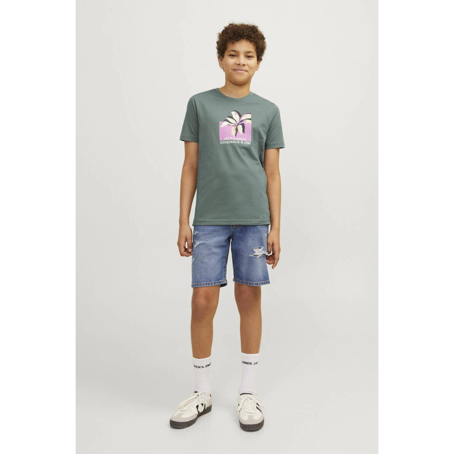 JACK & JONES JUNIOR T-shirt JORTAMPA met printopdruk kakigroen