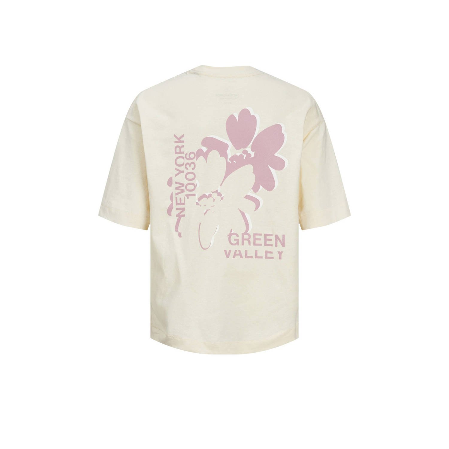 JACK & JONES JUNIOR T-shirt JORFARO met backprint ecru roze