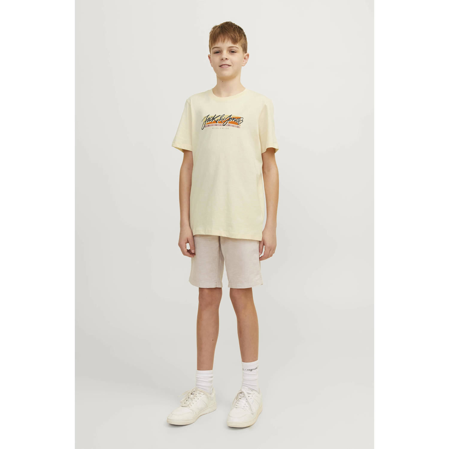 JACK & JONES JUNIOR T-shirt JORTAMPA FASTRUNNER1 met logo ecru