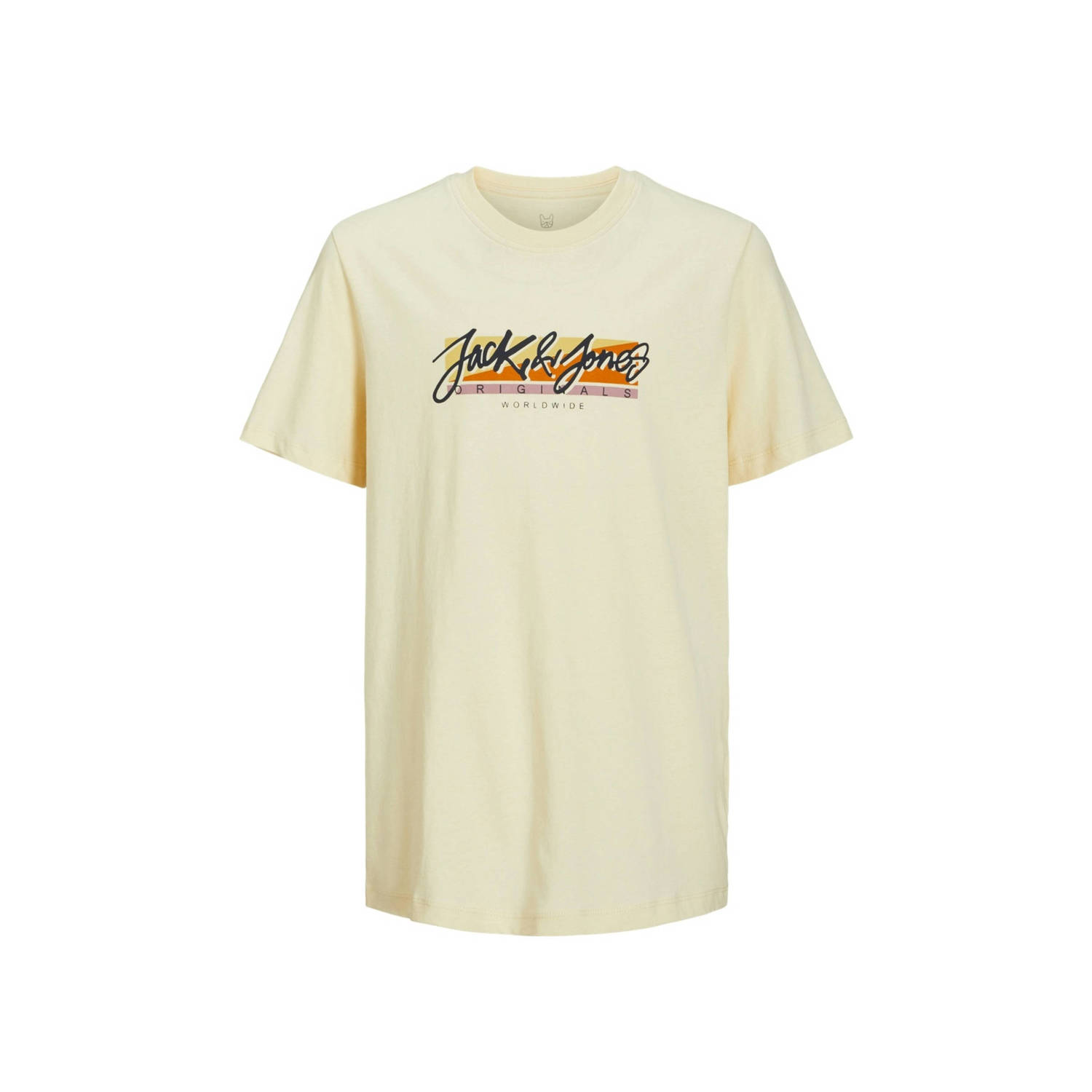 Jack & jones JUNIOR T-shirt JORTAMPA FASTRUNNER1 met logo ecru Jongens Katoen Ronde hals 164