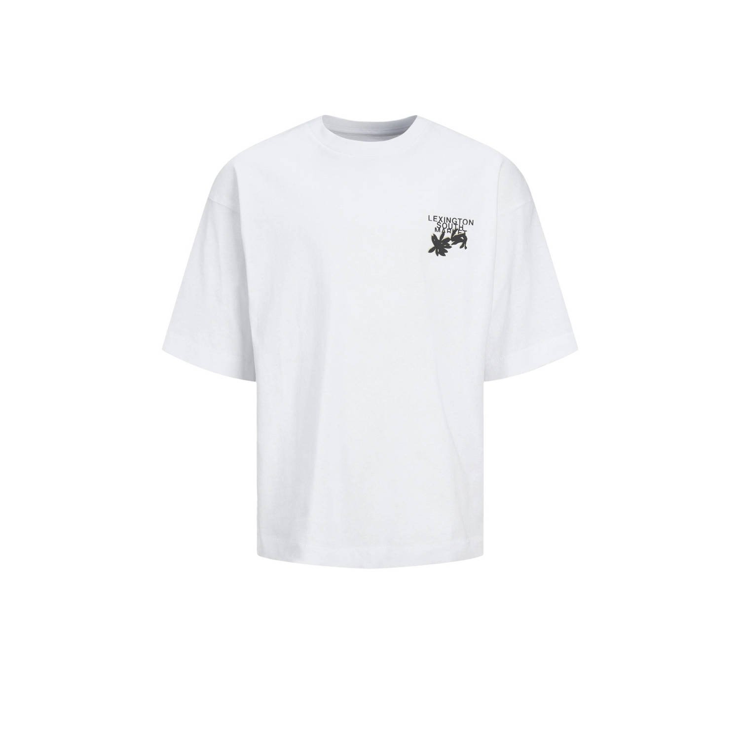 Jack & jones JUNIOR T-shirt JORFARO met backprint wit zwart Jongens Katoen Ronde hals 128