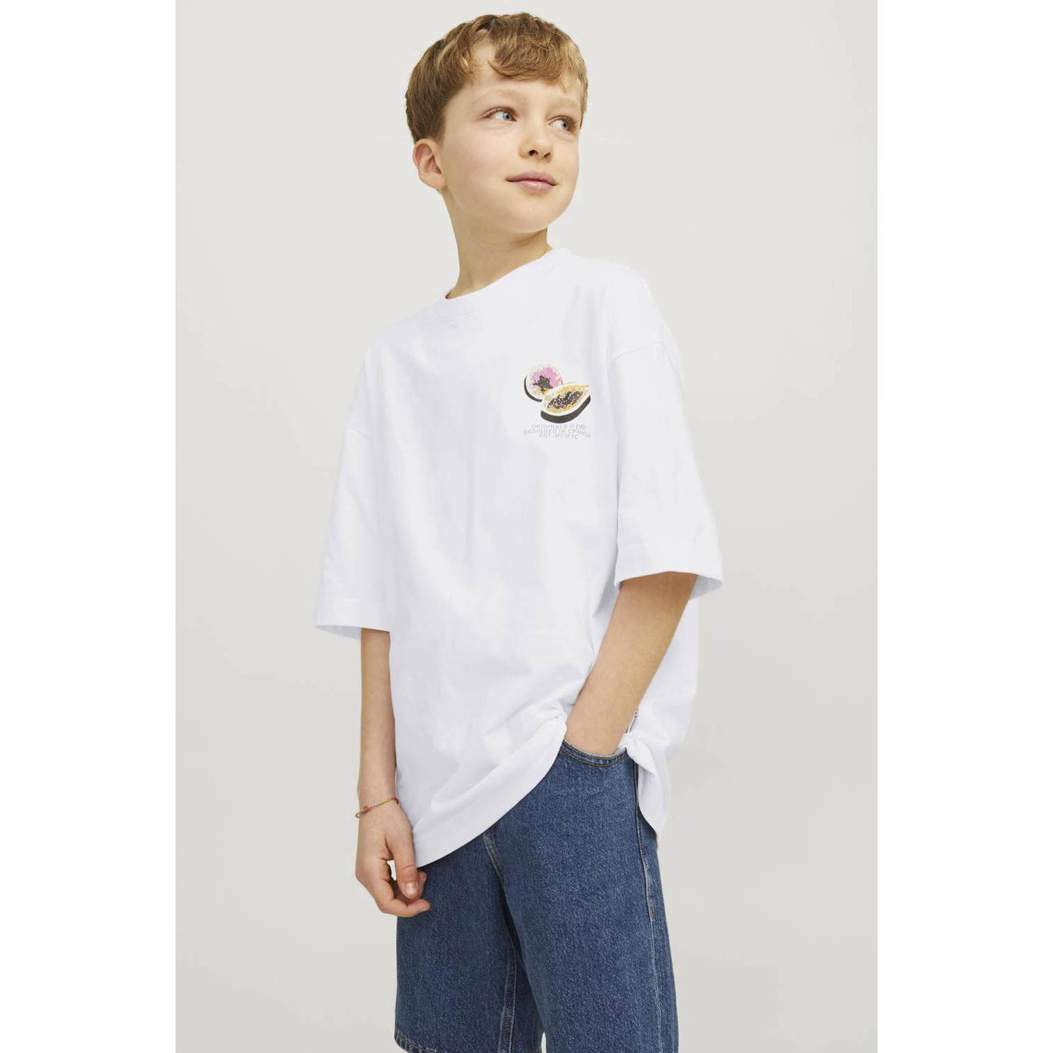 JACK & JONES JUNIOR T-shirt JORTAMPA met backprint wit