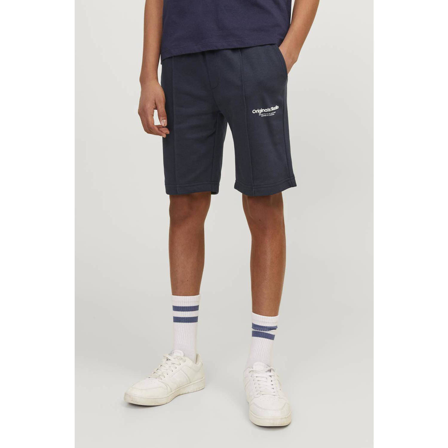 JACK & JONES JUNIOR sweatshort JPSTVESTERBRO met tekst donkerblauw