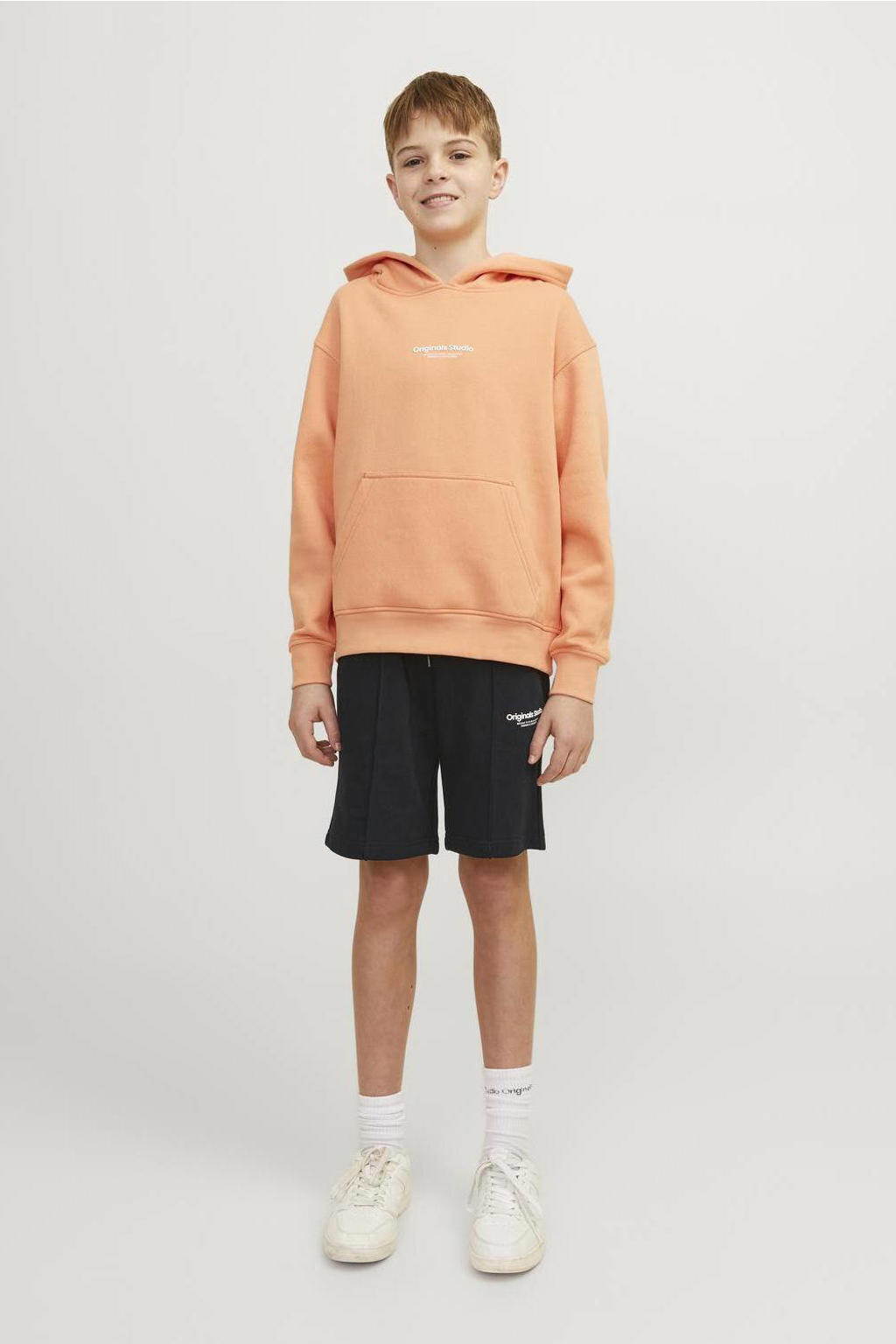 JACK & JONES JUNIOR sweatshort JPSTVESTERBRO met tekst zwart