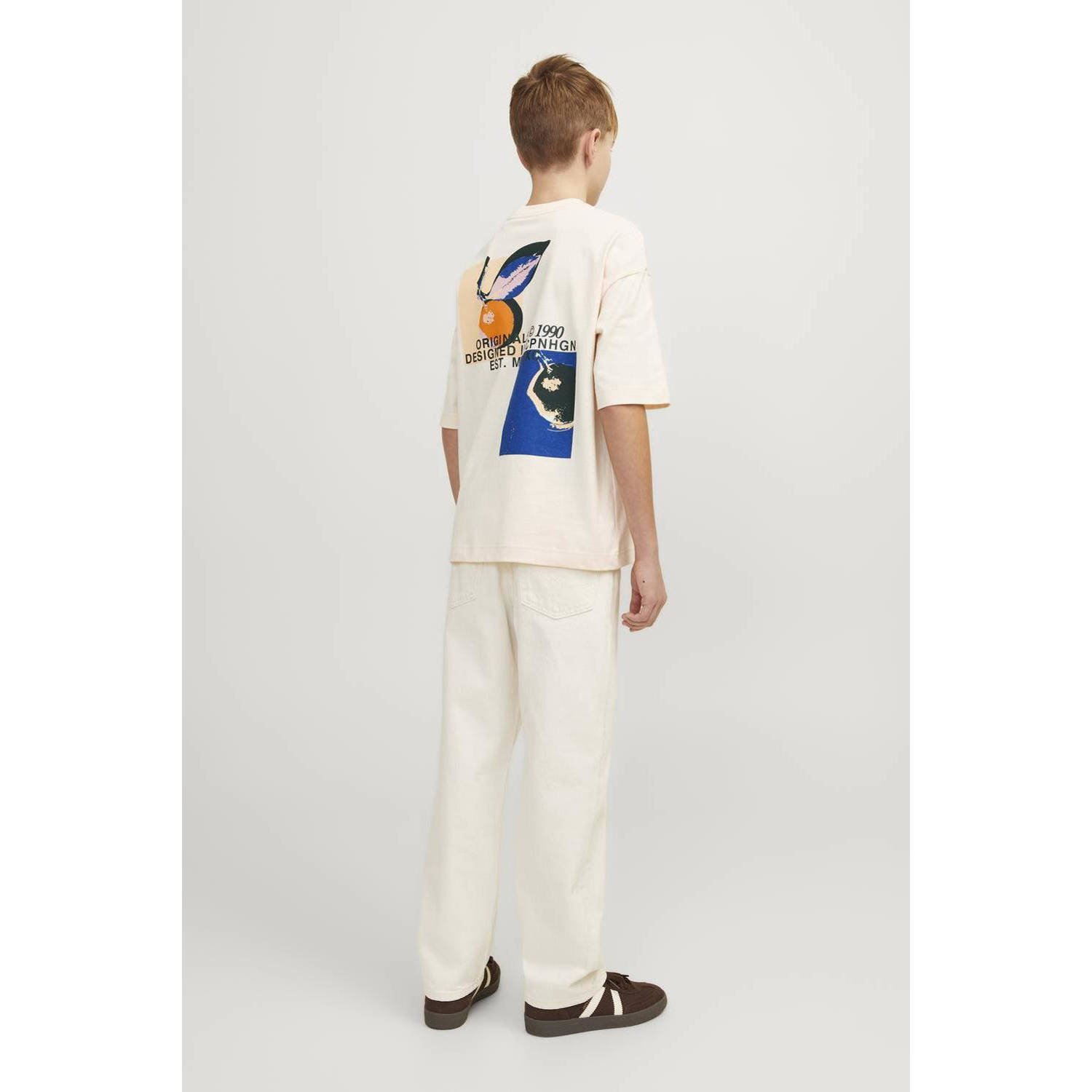 JACK & JONES JUNIOR T-shirt JORTAMPA met backprint ecru