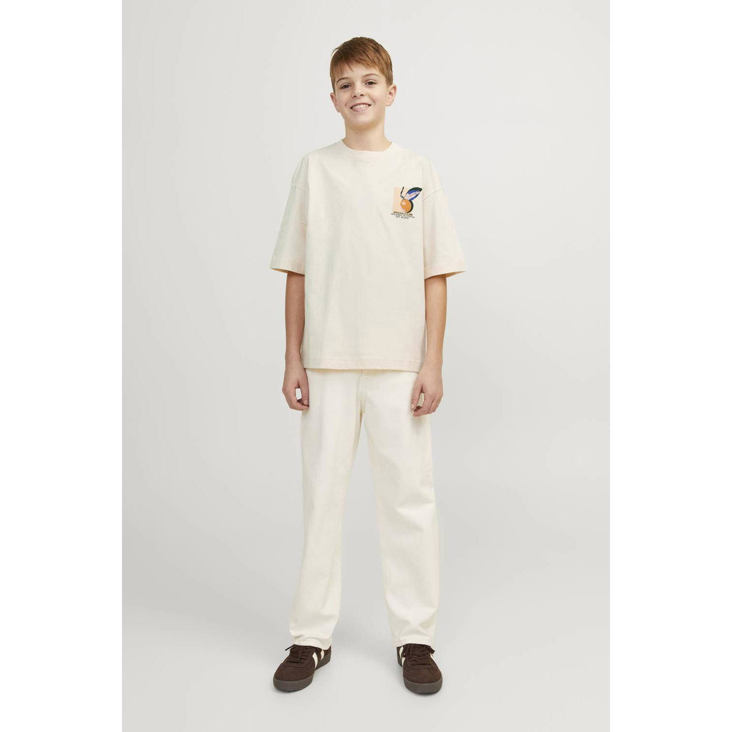 JACK & JONES JUNIOR T-shirt JORTAMPA met backprint ecru
