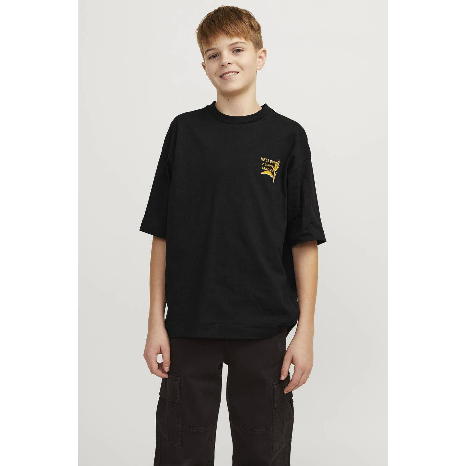 JACK & JONES JUNIOR T-shirt JORFARO met backprint zwart