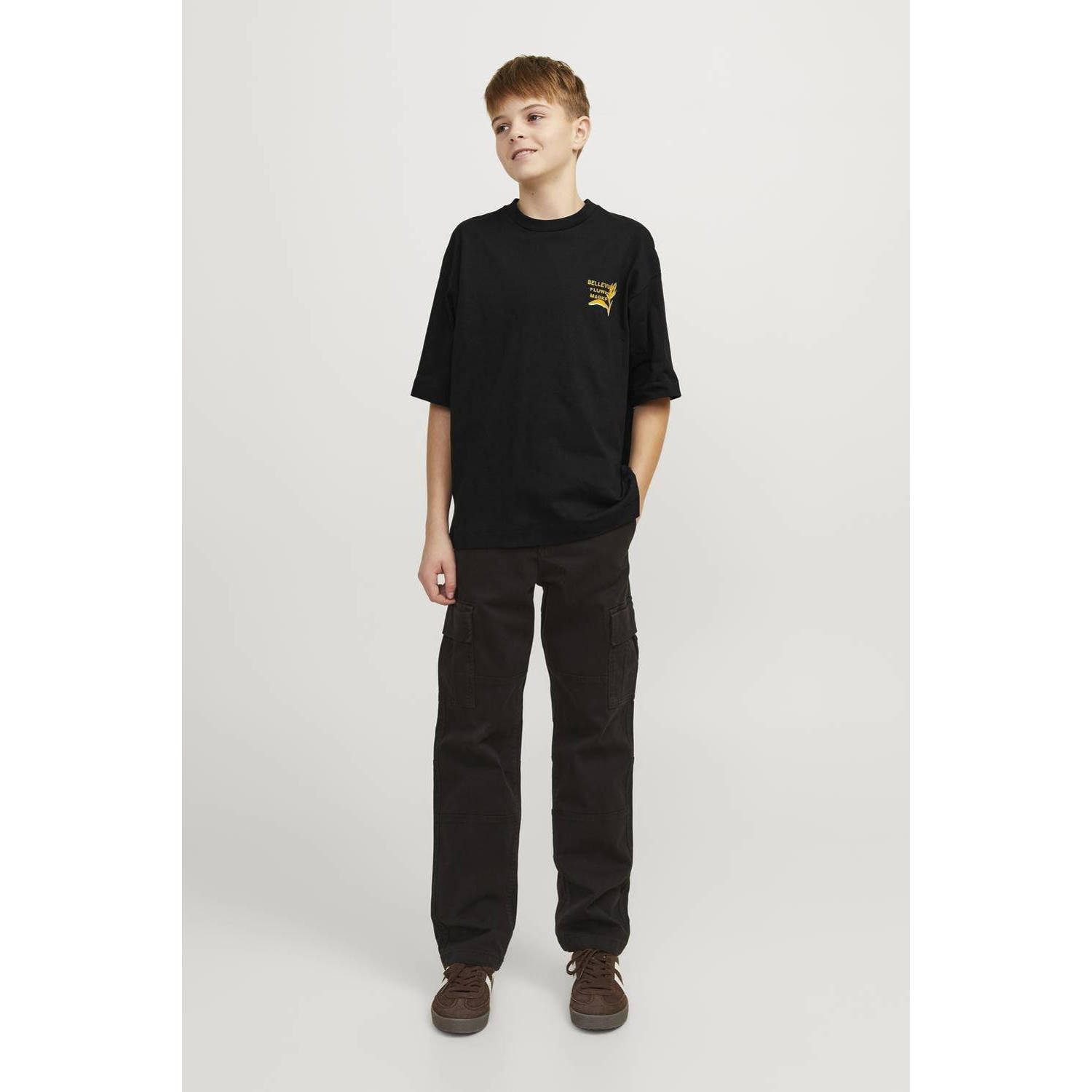 JACK & JONES JUNIOR T-shirt JORFARO met backprint zwart