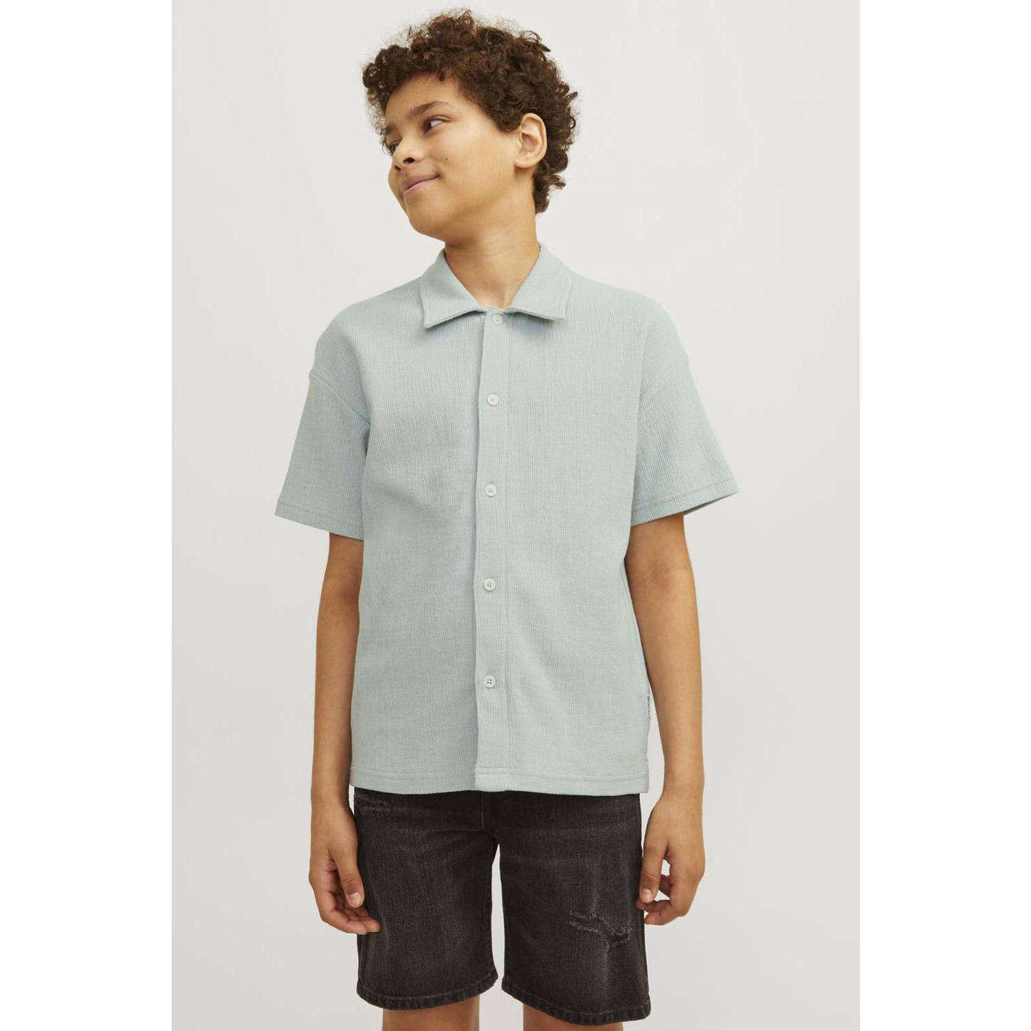 JACK & JONES JUNIOR overhemd JORJASPER BUTTON THROUGH SHIRT SS JNR grijsgroen