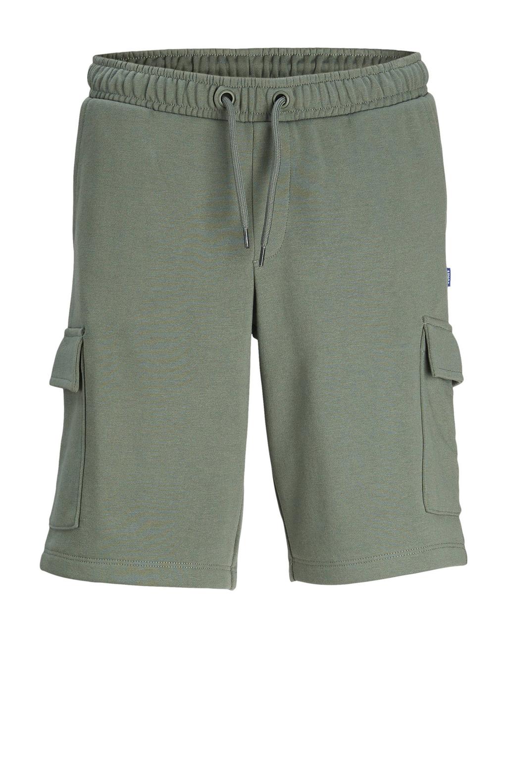 Groene jongens JACK & JONES JUNIOR cargo short van sweat materiaal met regular waist, elastische tailleband met koord en effen