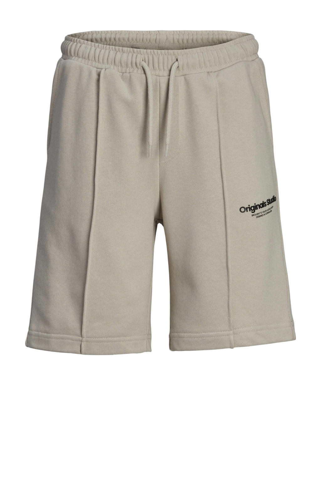 Beige jongens JACK & JONES JUNIOR sweatshort met regular waist, elastische tailleband met koord en tekst print