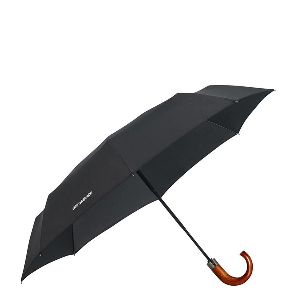 Parapluie Samsonite Wood Classic S - Ouverture Automatique, Manche En Bois, Diamètre 97 Cm - Longueur Fermé : 27 Cm, Couleur Noir