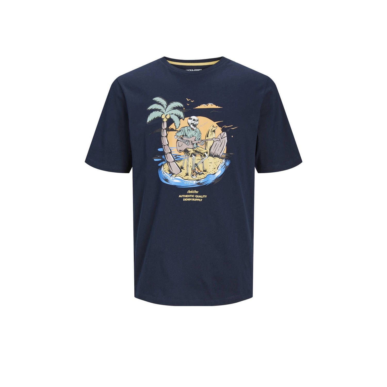 JACK & JONES JUNIOR T-shirt JJZION met printopdruk donkerblauw