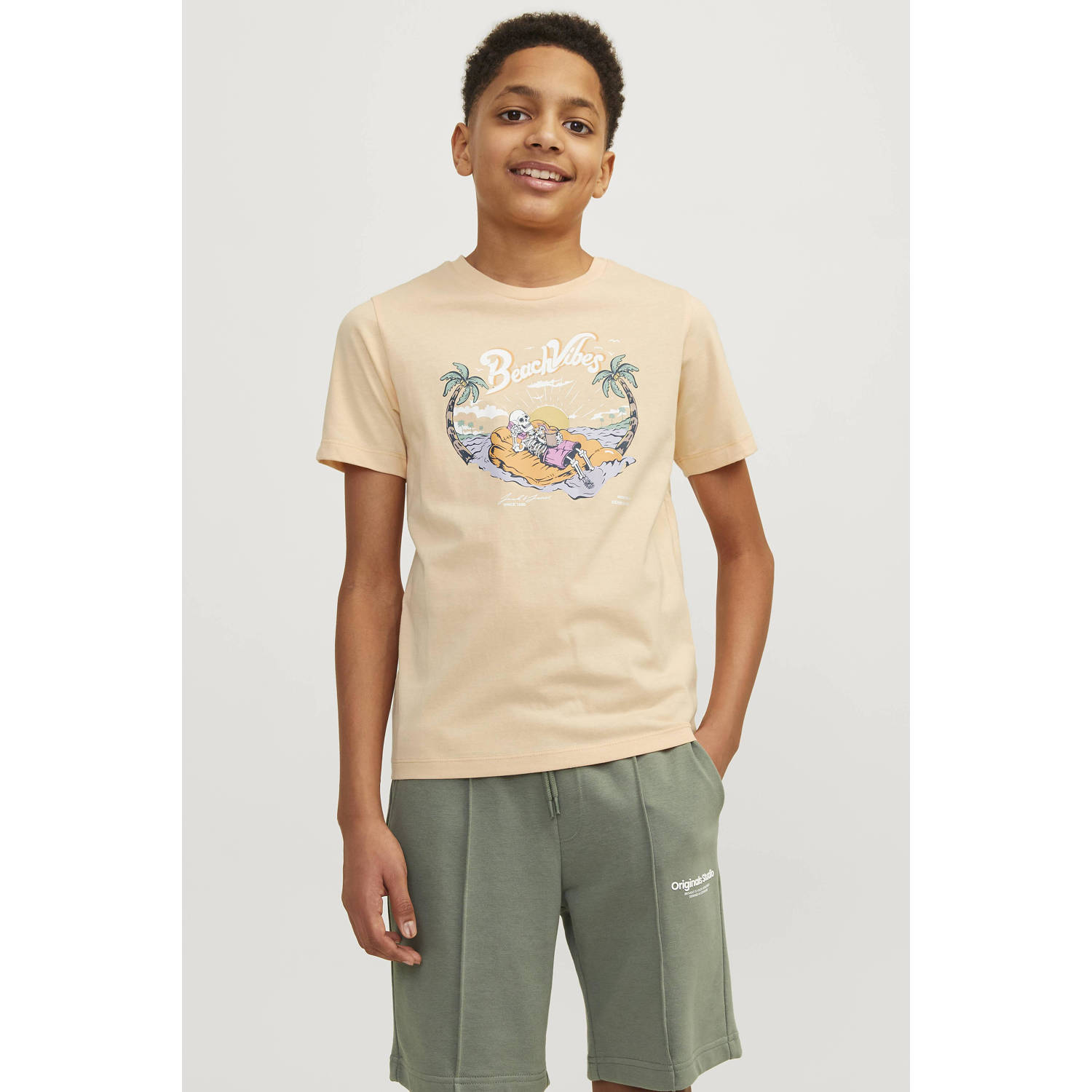 JACK & JONES JUNIOR T-shirt JJZION met printopdruk zachtoranje