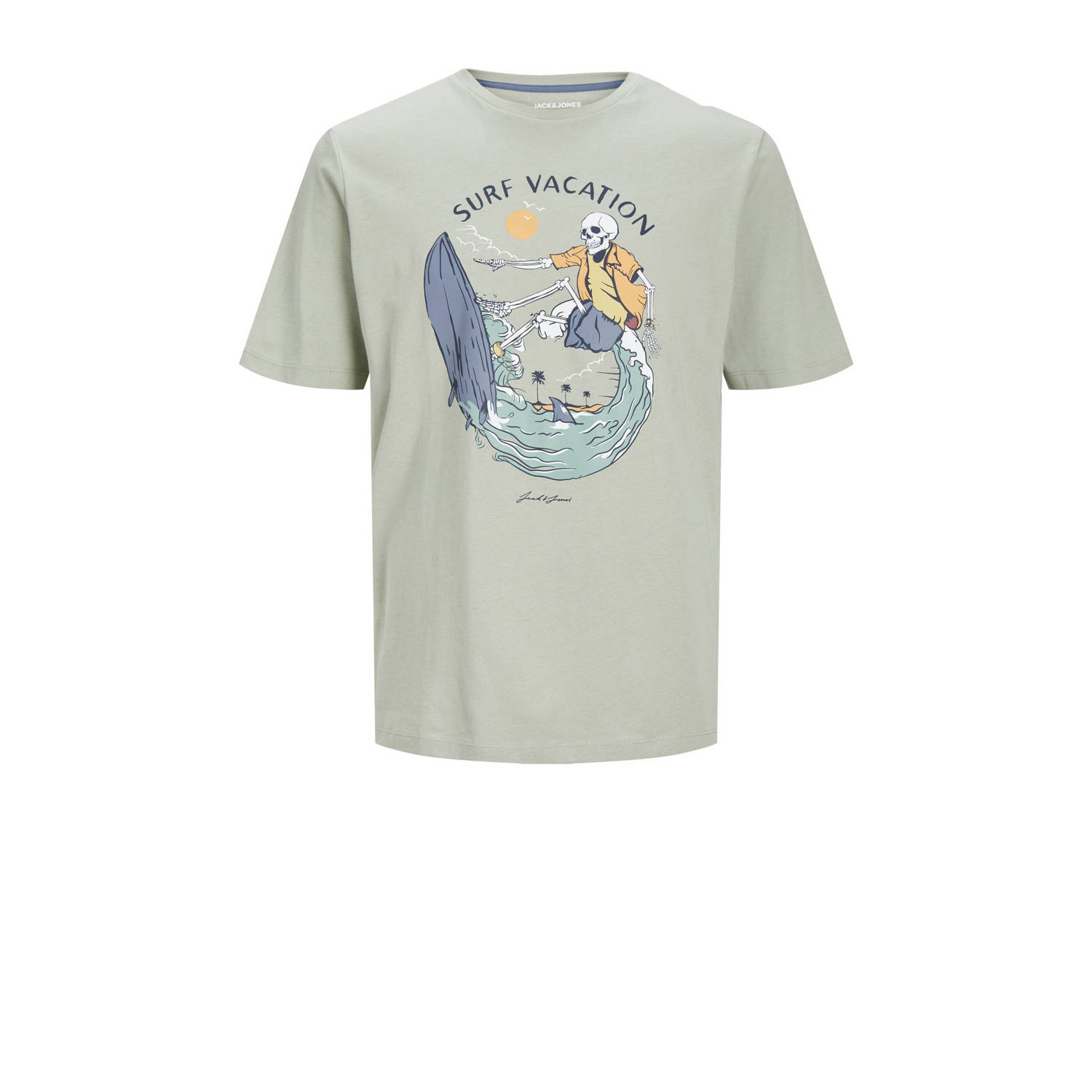 Jack & jones JUNIOR T-shirt JJZION met printopdruk saliegroen Jongens Katoen Ronde hals 128